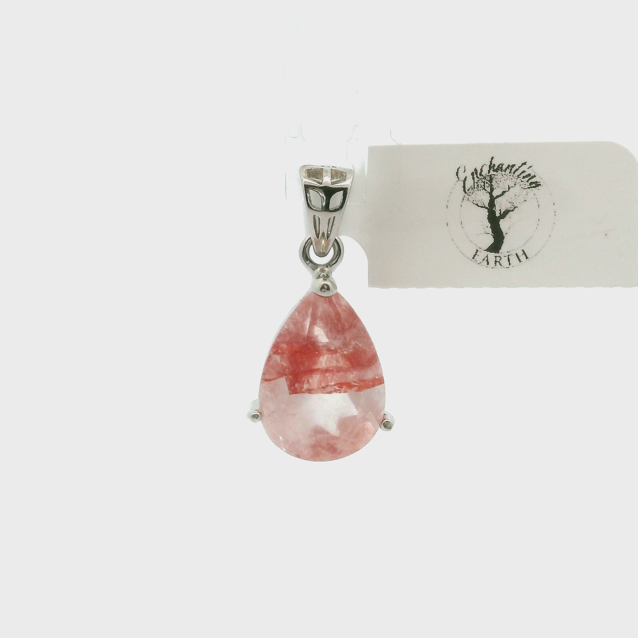 Pink Koi Quartz Pendant .925 Sterling Silver for Spiritual Transformation