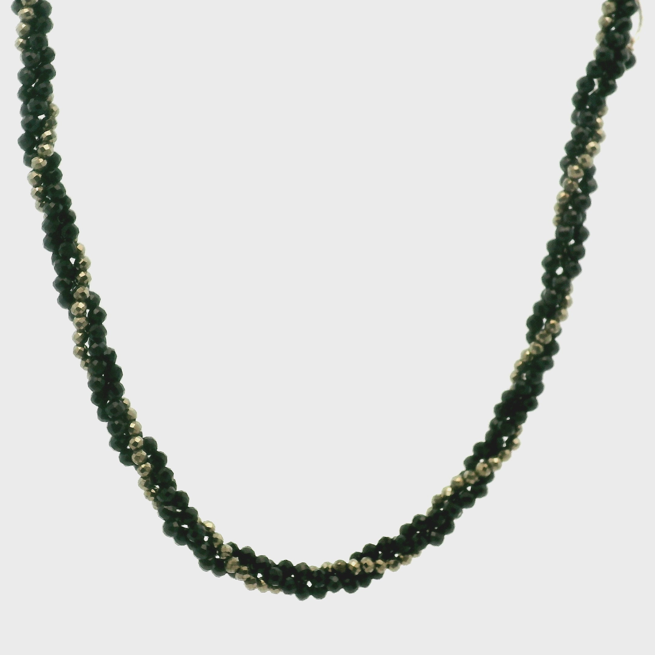 Pyrite & Black Tourmaline Braided Micro Faceted Necklace 925 Silver for Grounding and Protection