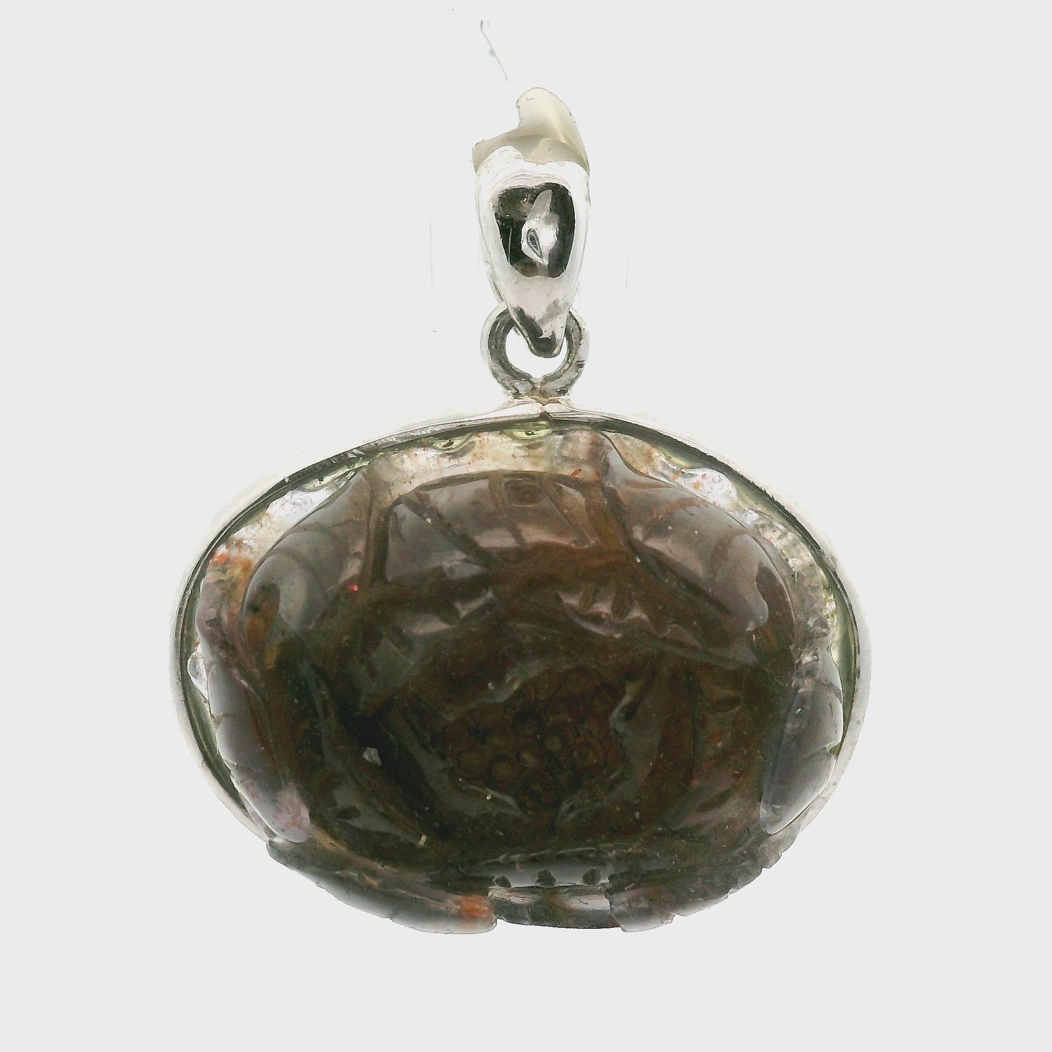 Iolite Sunstone Carved Lotus Pendant .925 Silver for Confidence and Clear Vision