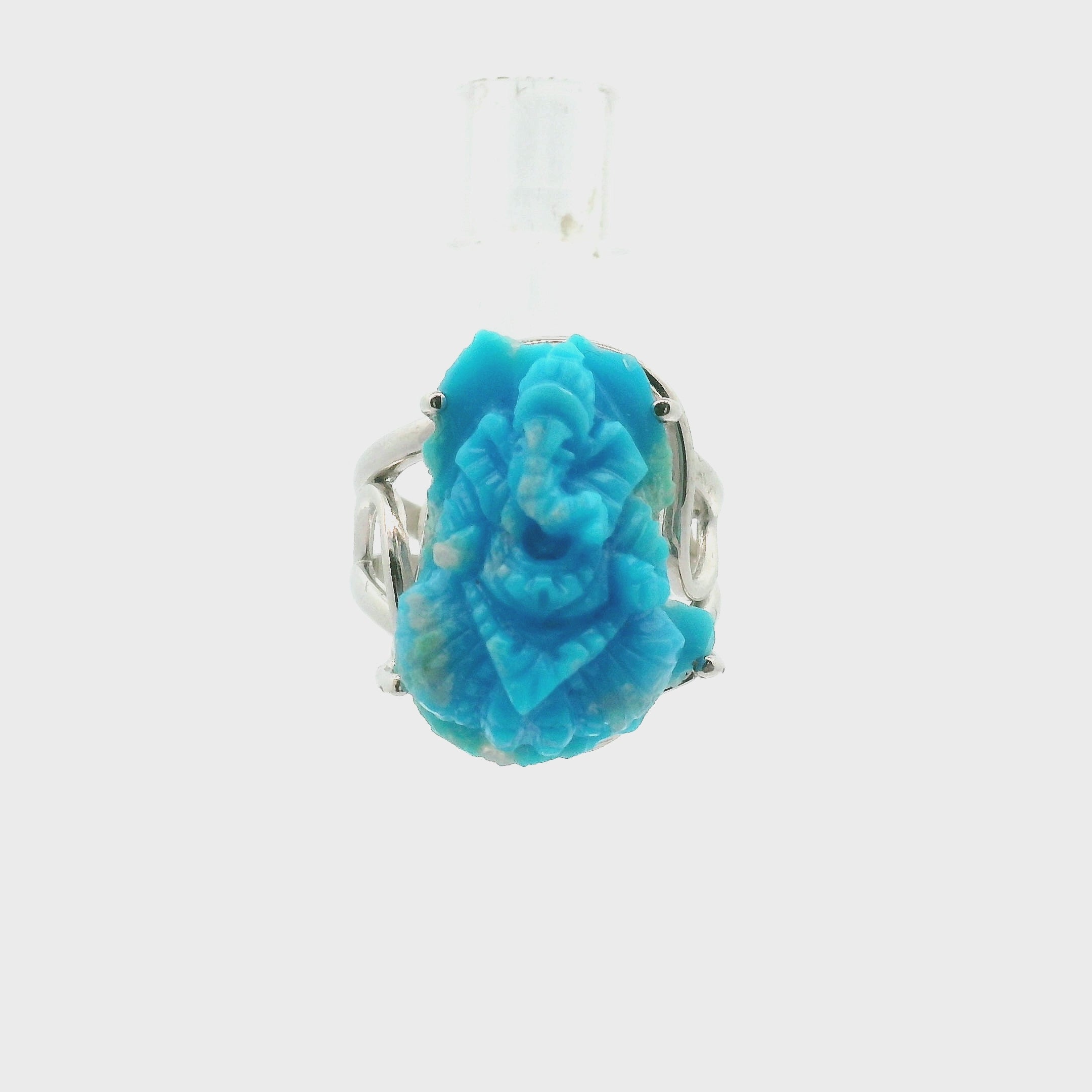 Turquoise Carved Ganesha Cuff Ring for Good Luck, Prosperity and Protection