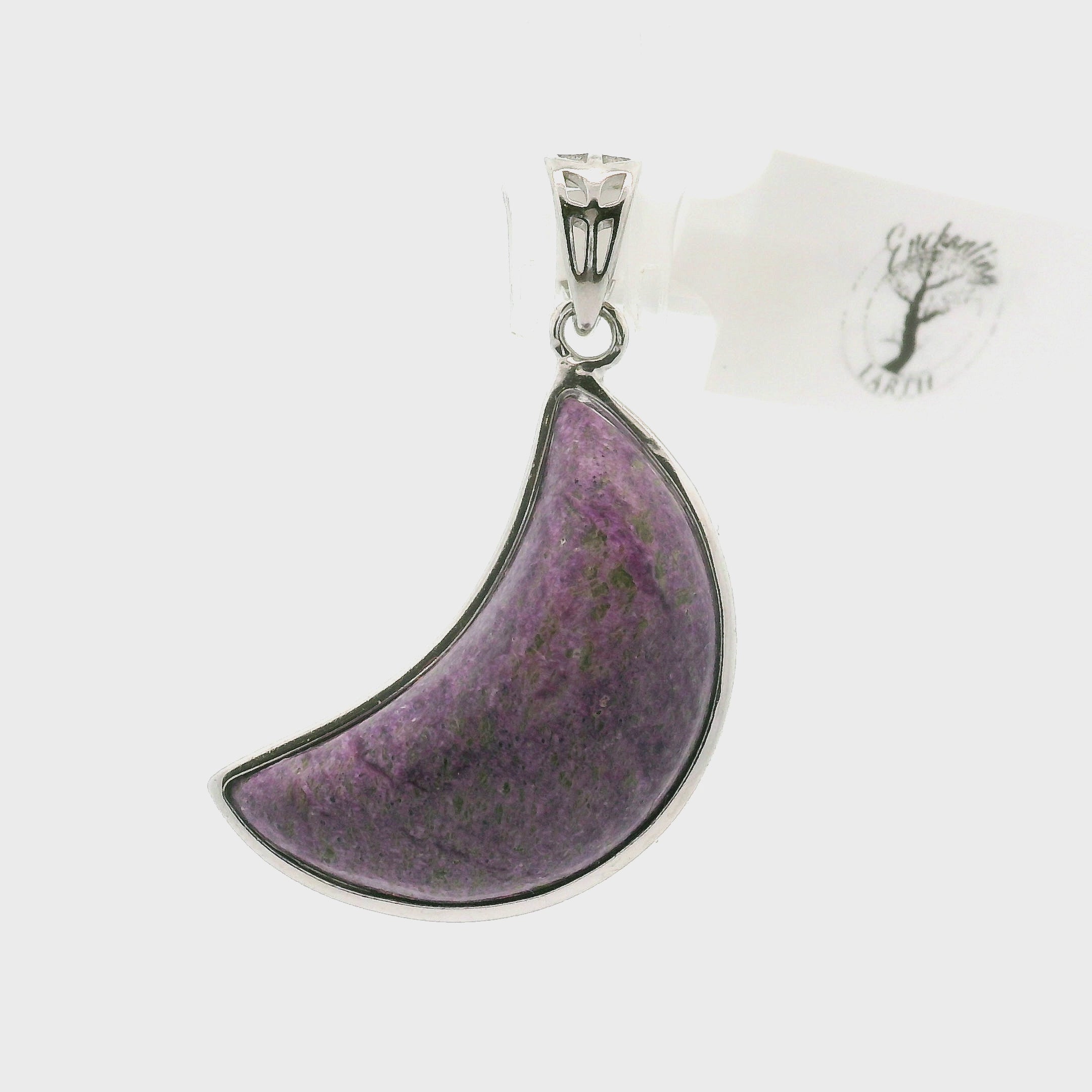 Atlantisite Stichtite in Serpentine Pendant .925 Silver with Rhodium Plating for Emotional Maturity, Inner Peace and Improved Self Esteem