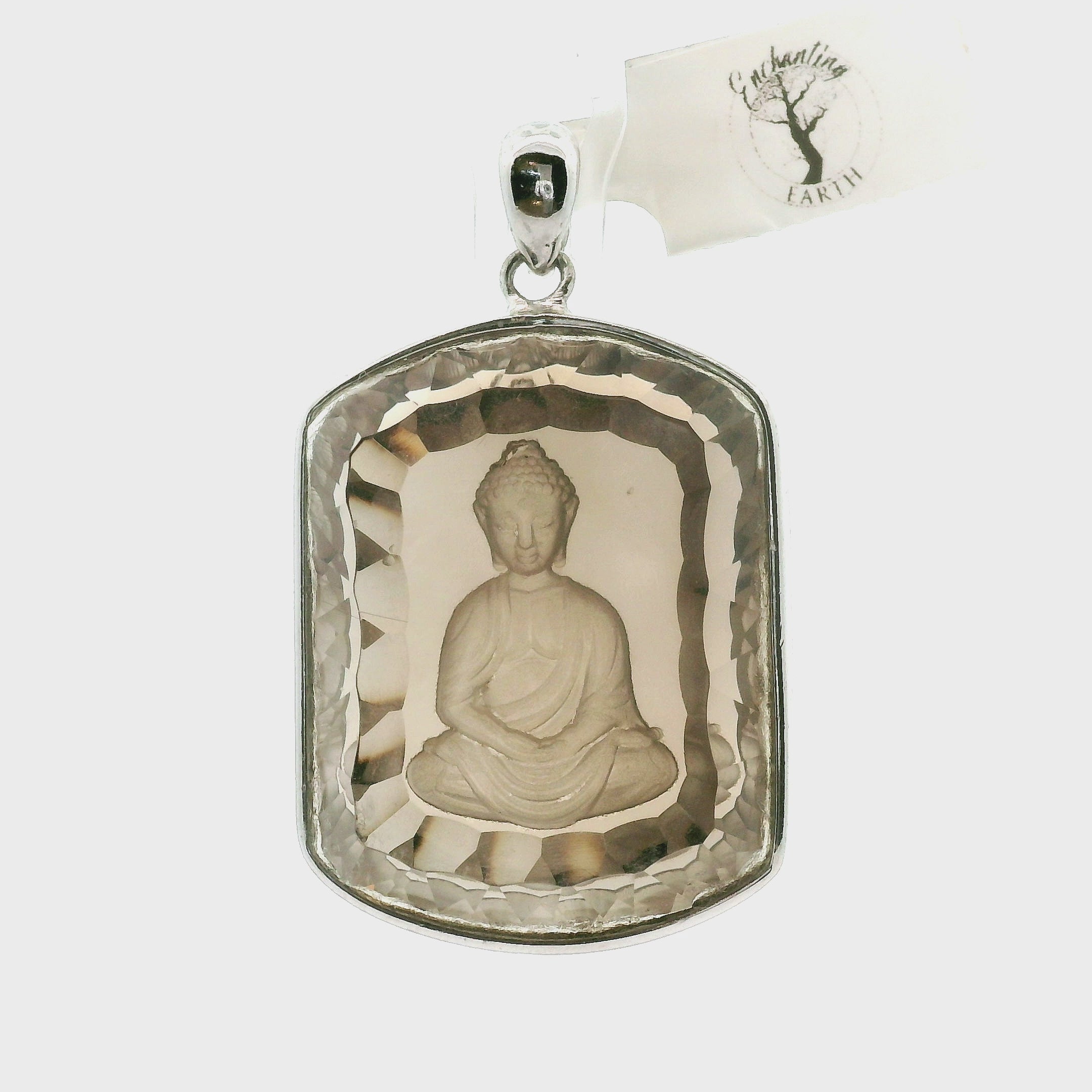 Smokey Quartz Engraved Buddha Pendants .925 Silver for Energetic Cleansing, Manifestation and Protection