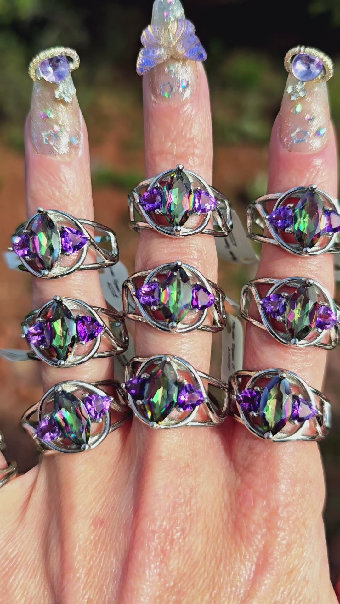Mystic Topaz & Amethyst Marquis Cuff Ring .925 Silver for Overall Health & Healing of the Body