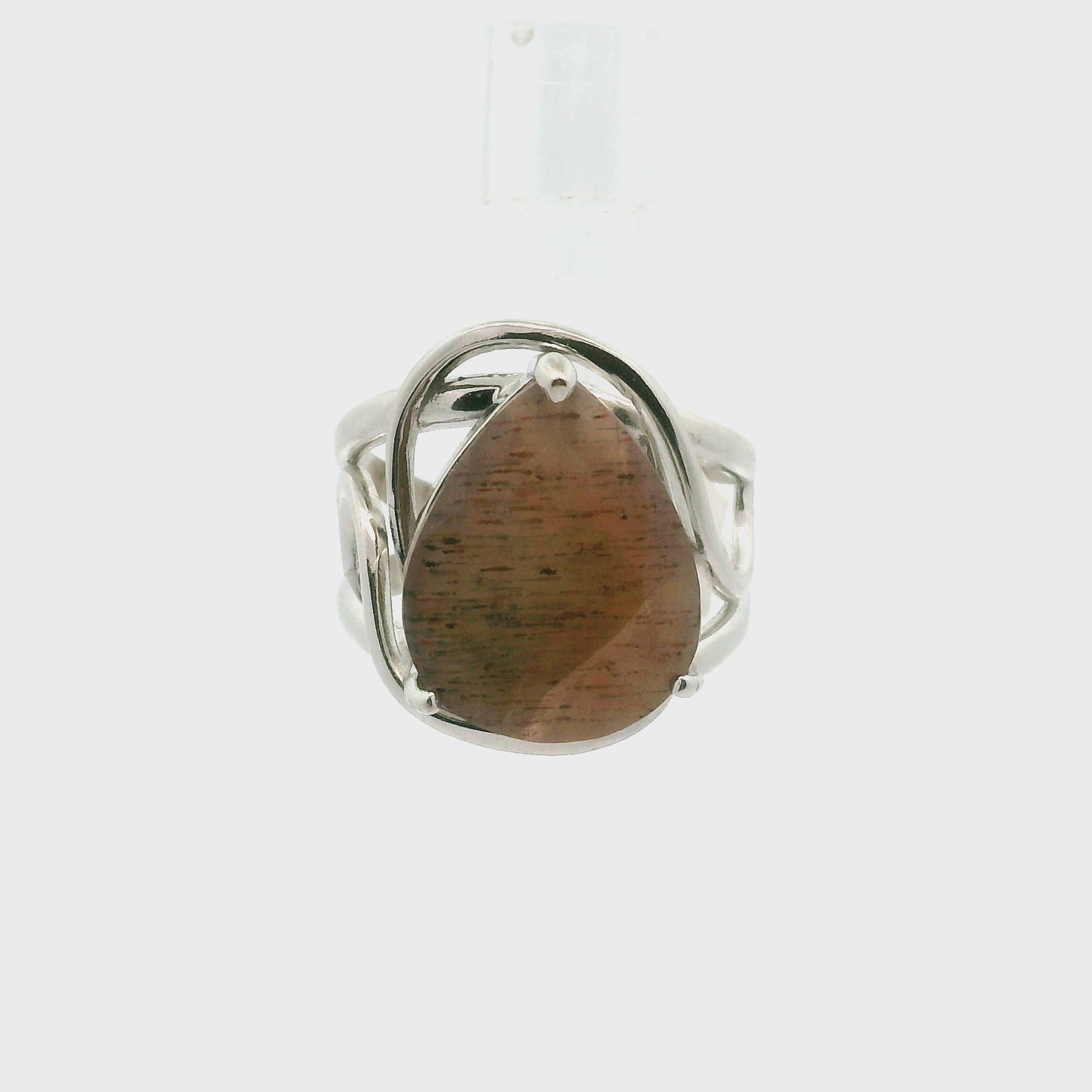 Lattice Moonstone Cuff Ring .925 Silver for Protection and Manifestation