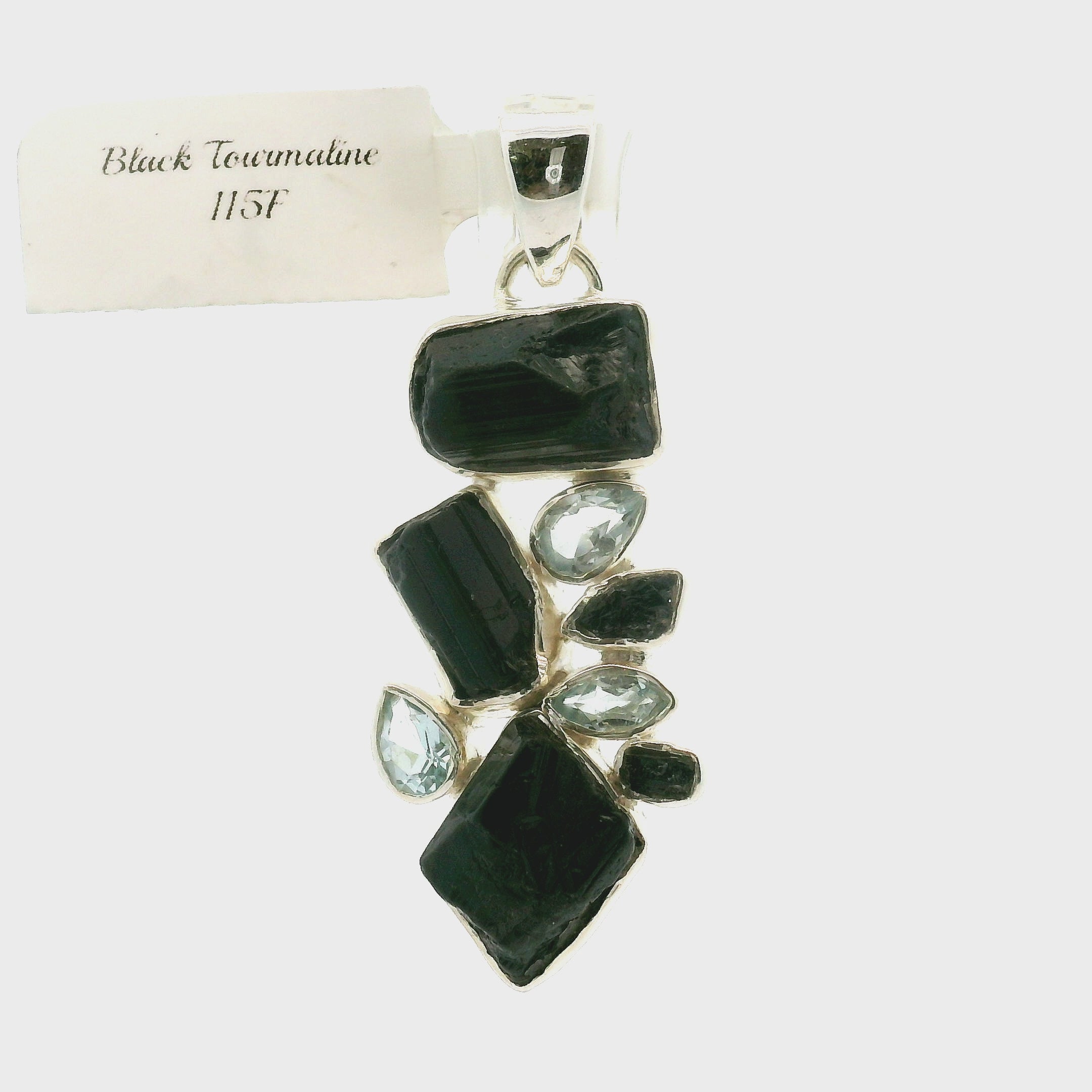 Black Tourmaline Multi-Stone Pendant 925 Silver for Protection and Energetic Purification
