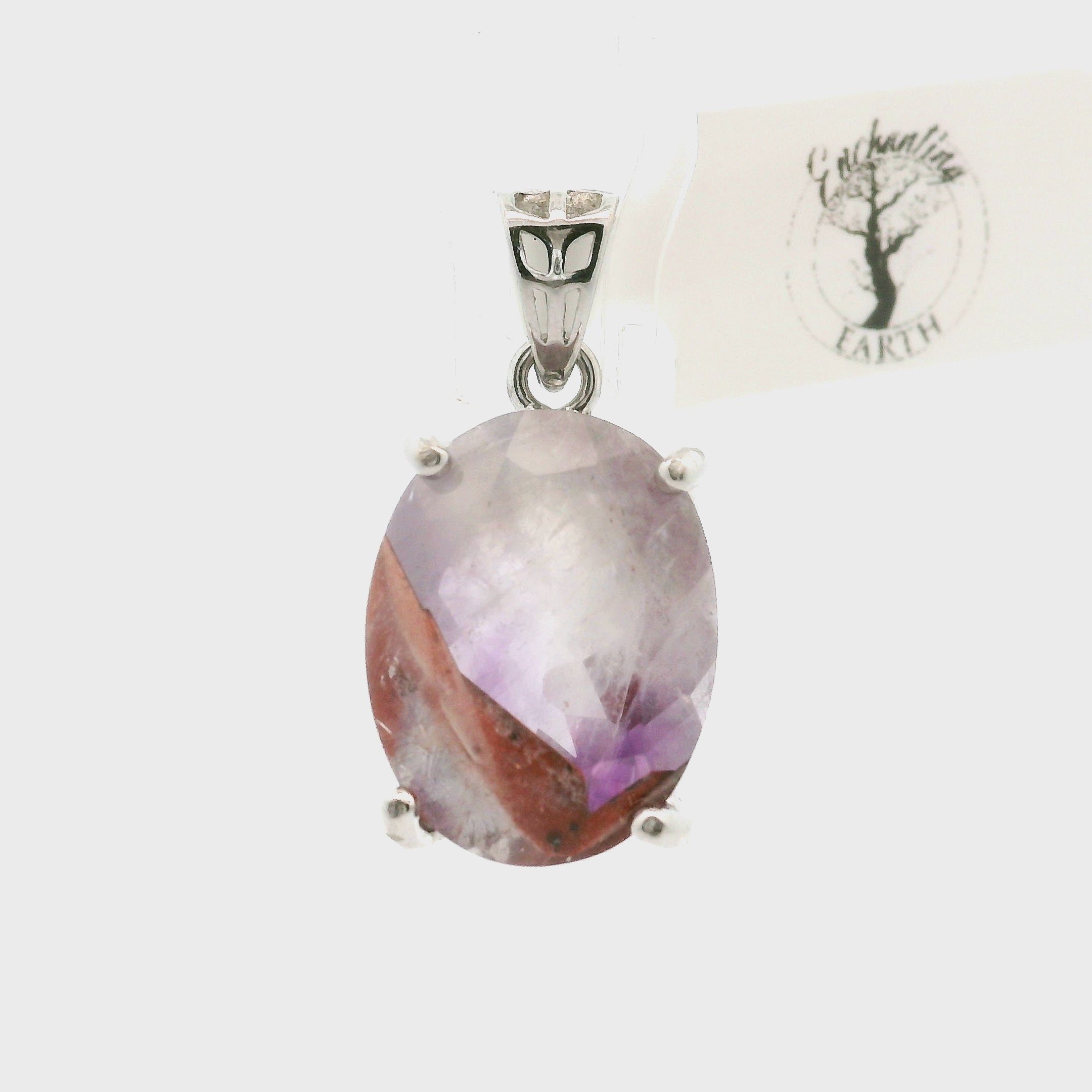 Hematite Phantom Amethyst Pendant .925 Silver for Enhancing Intuition & Connection with Divine