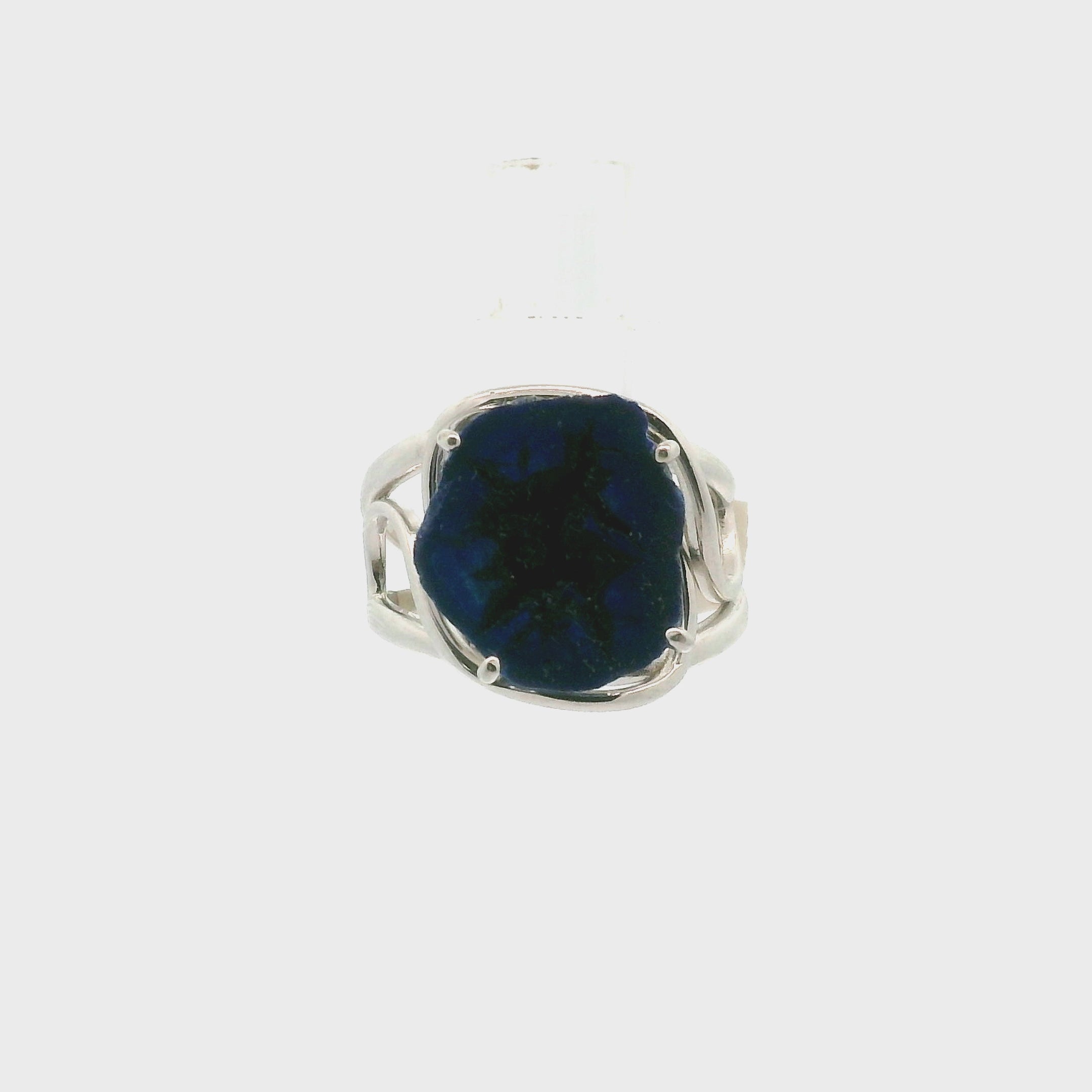 Azurite Geode Cuff Ring .925 Silver for Embracing Divine Feminine Power and Healing