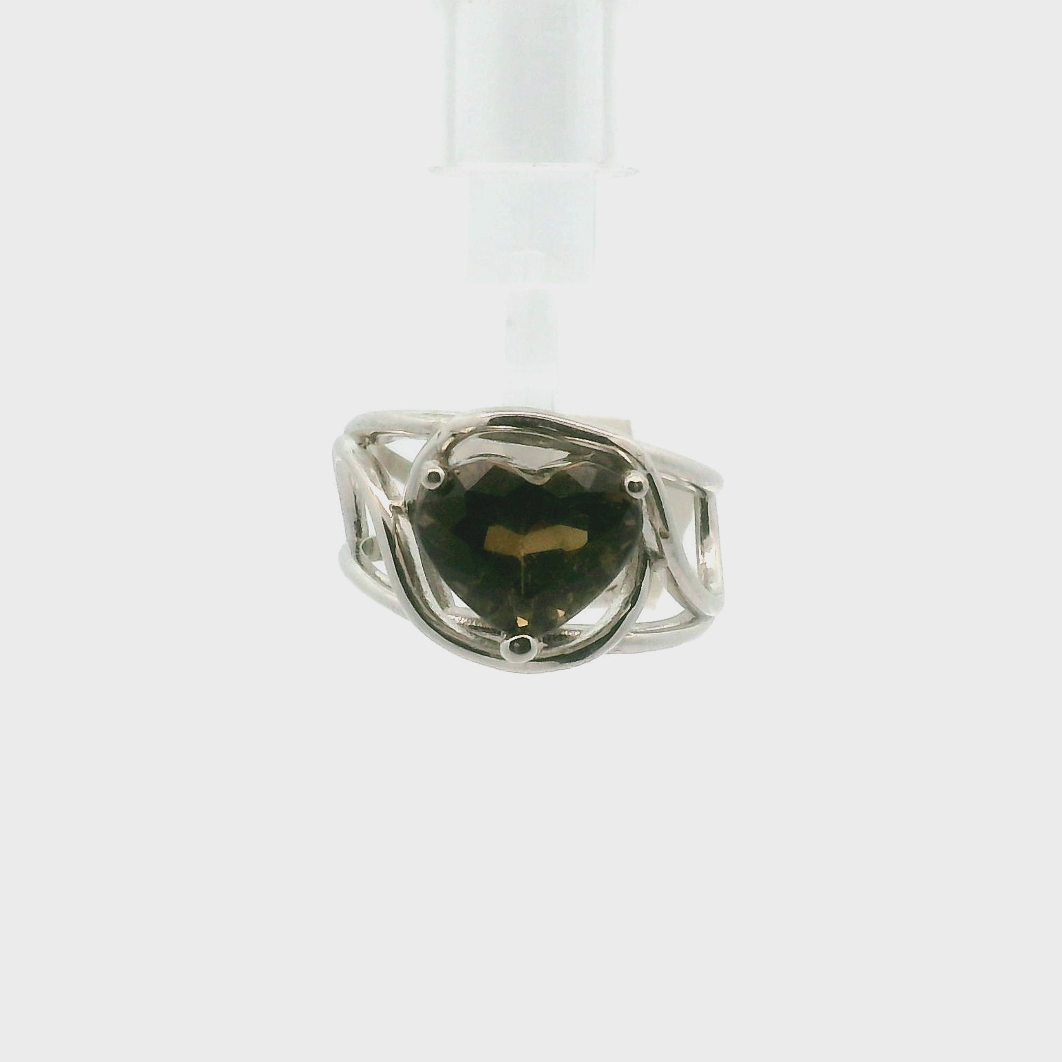 Tourmaline Heart Cuff Ring .925 Silver for Healing and Love