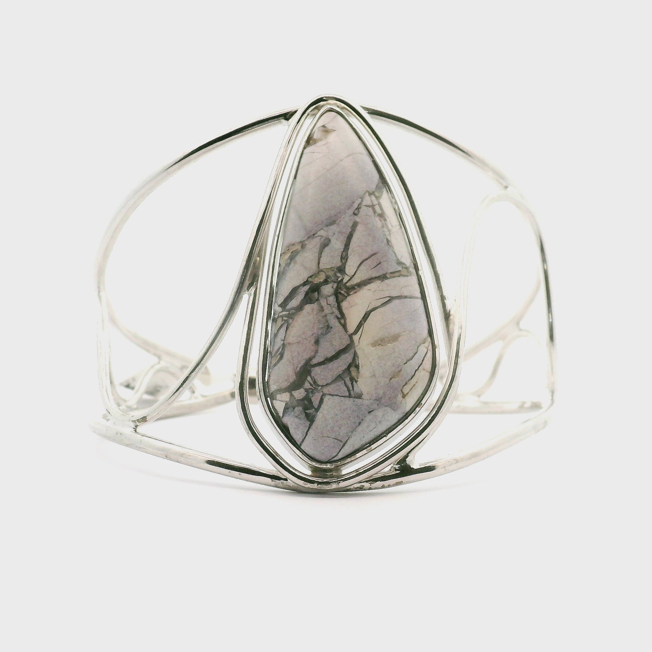 Hyacinth Jasper Cuff Bracelet .925 Silver for Calm and Clarity