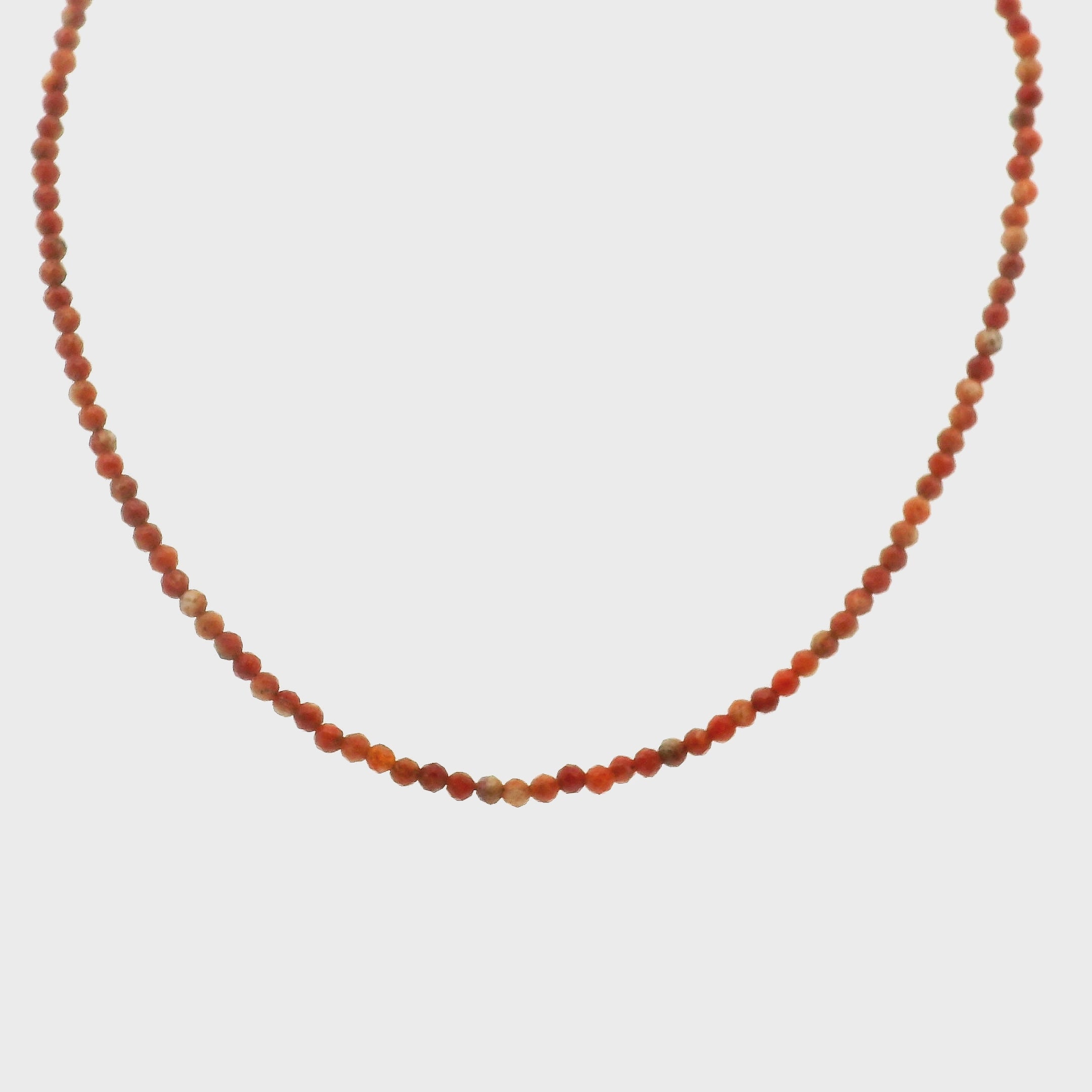 Coral Jasper Micro Faceted Choker/Layering Necklace 925 Silver for Peace and Positivity