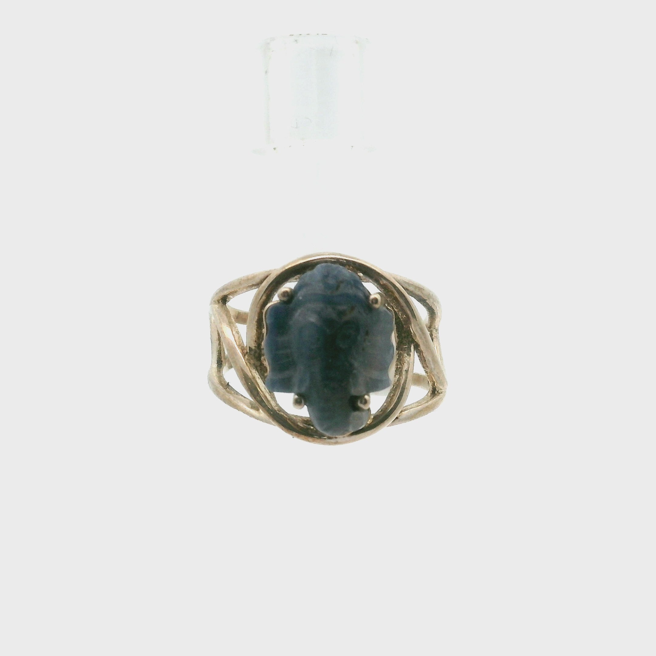 Blue Sapphire Ganesha Cuff Ring .925 Sterling Silver for Insight, Wisdom & Clearing Blockages