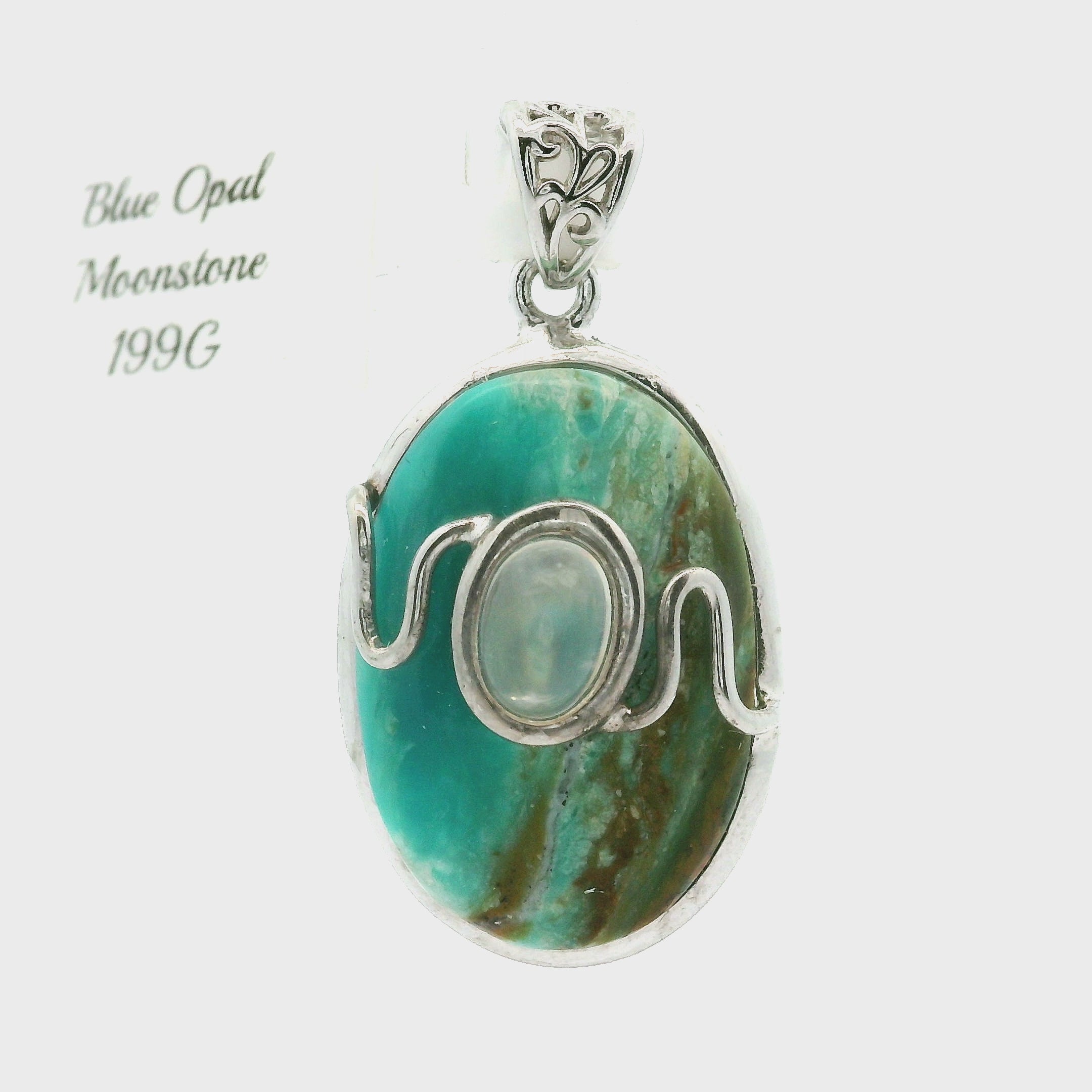 Blue Opal With Moonstone Pendant .925 Silver for Encouraging Surrender to the Divine Will