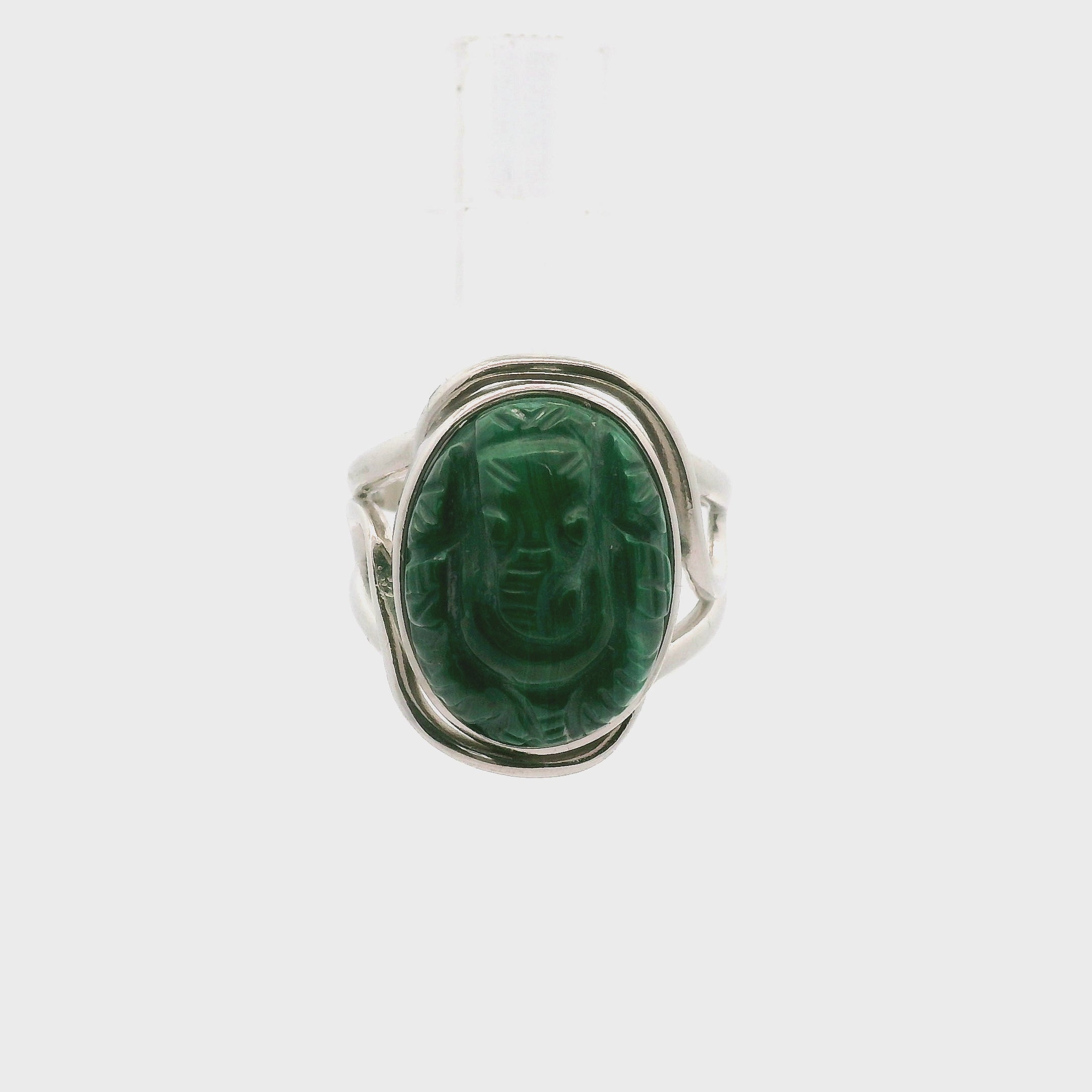Malachite Ganesha Cuff Ring .925 Silver for Love, Transformation and Wealth