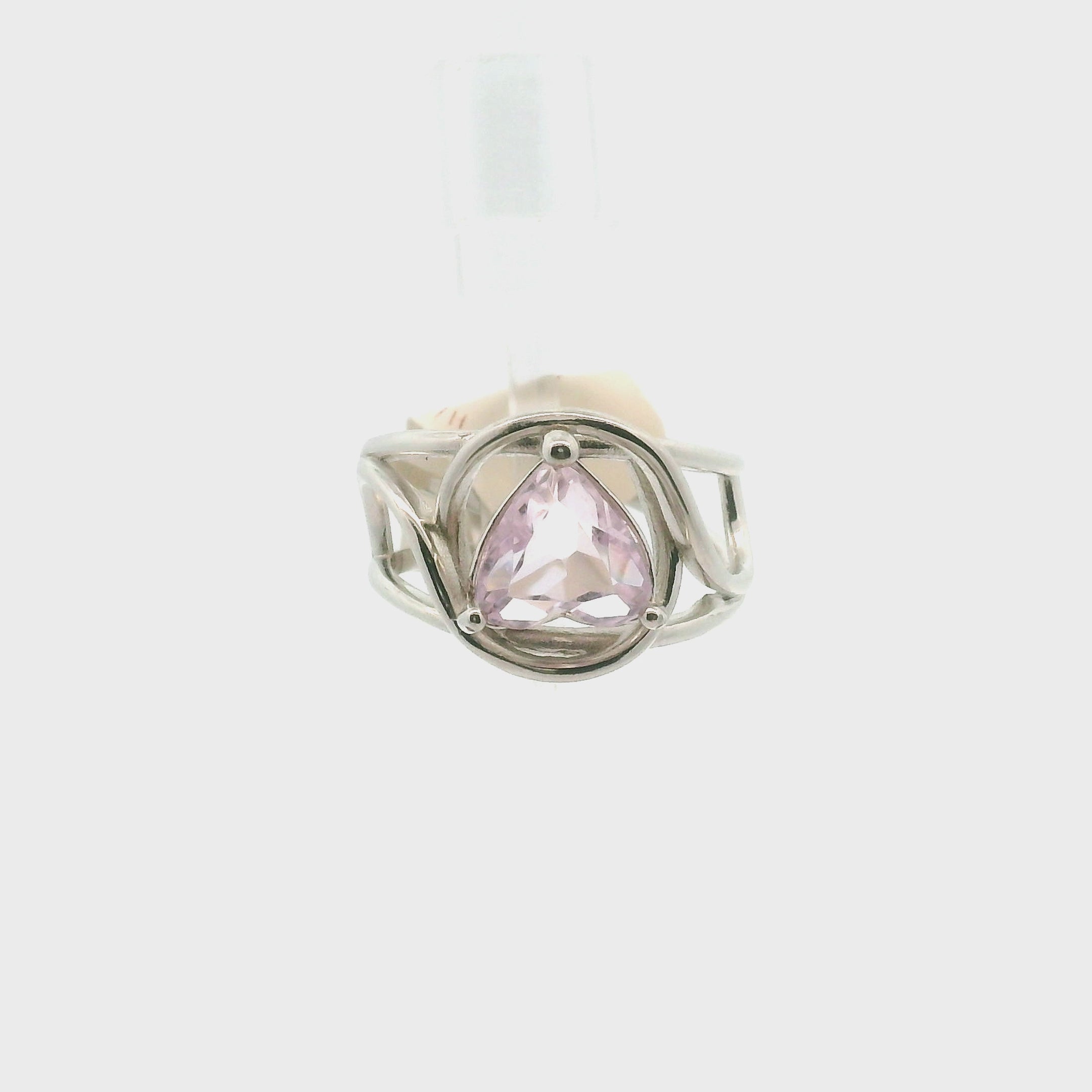 Kunzite Cuff Ring .925 Silver for Emotional Healing, Joy and Love