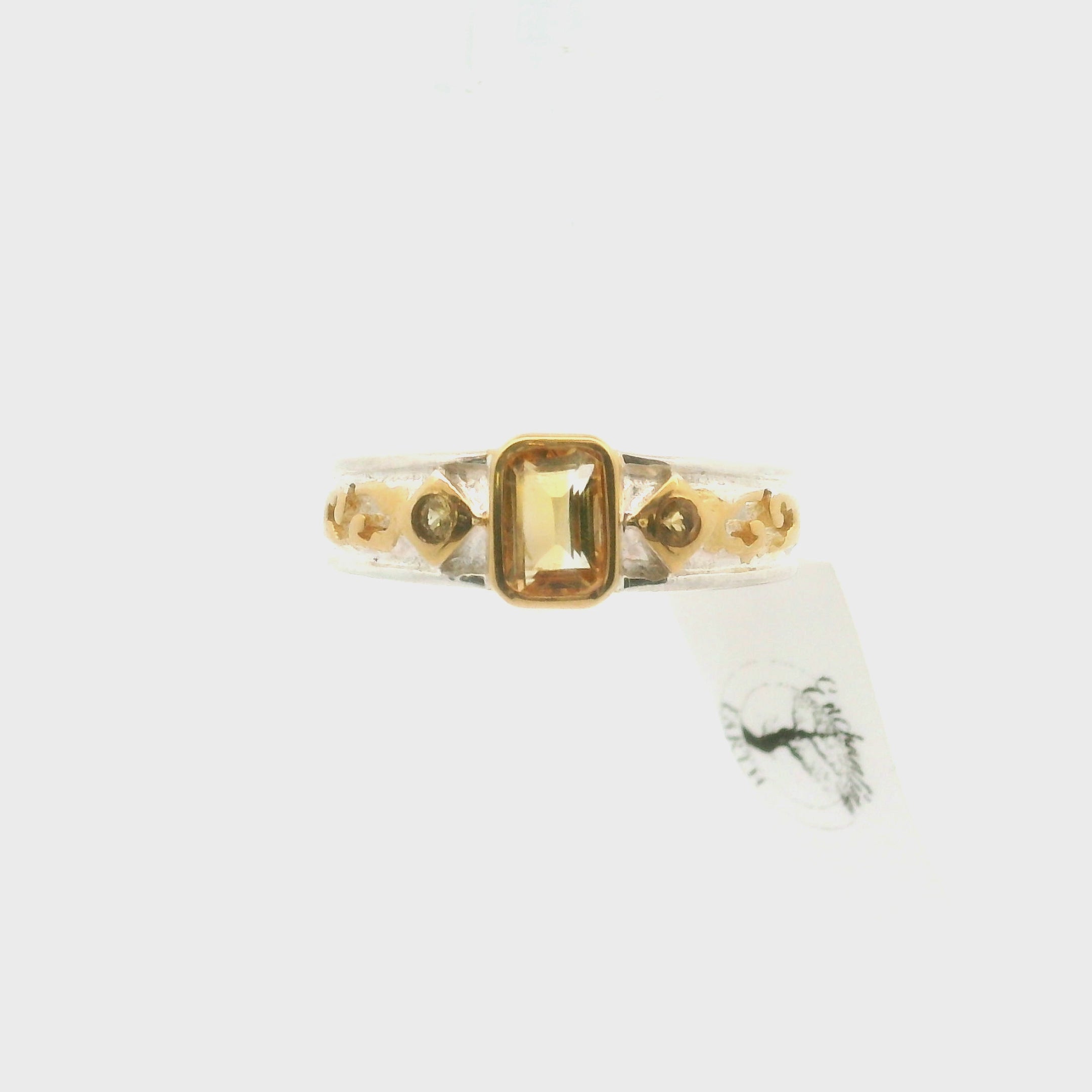 Citrine Band Ring .925 Silver with Gold Plating for Abundance, Good Luck and Positivity