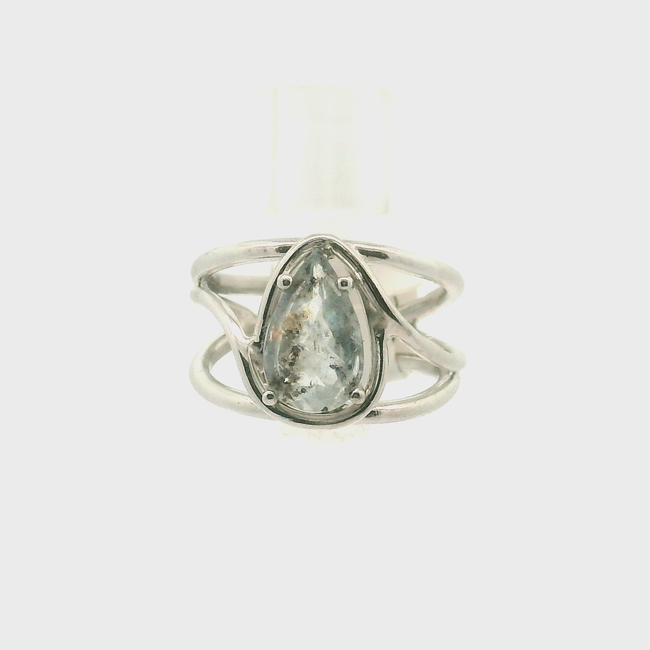 Aquamarine & Copper Adjustable Finger Bracelet .925 Silver for Improved Communication and Peace