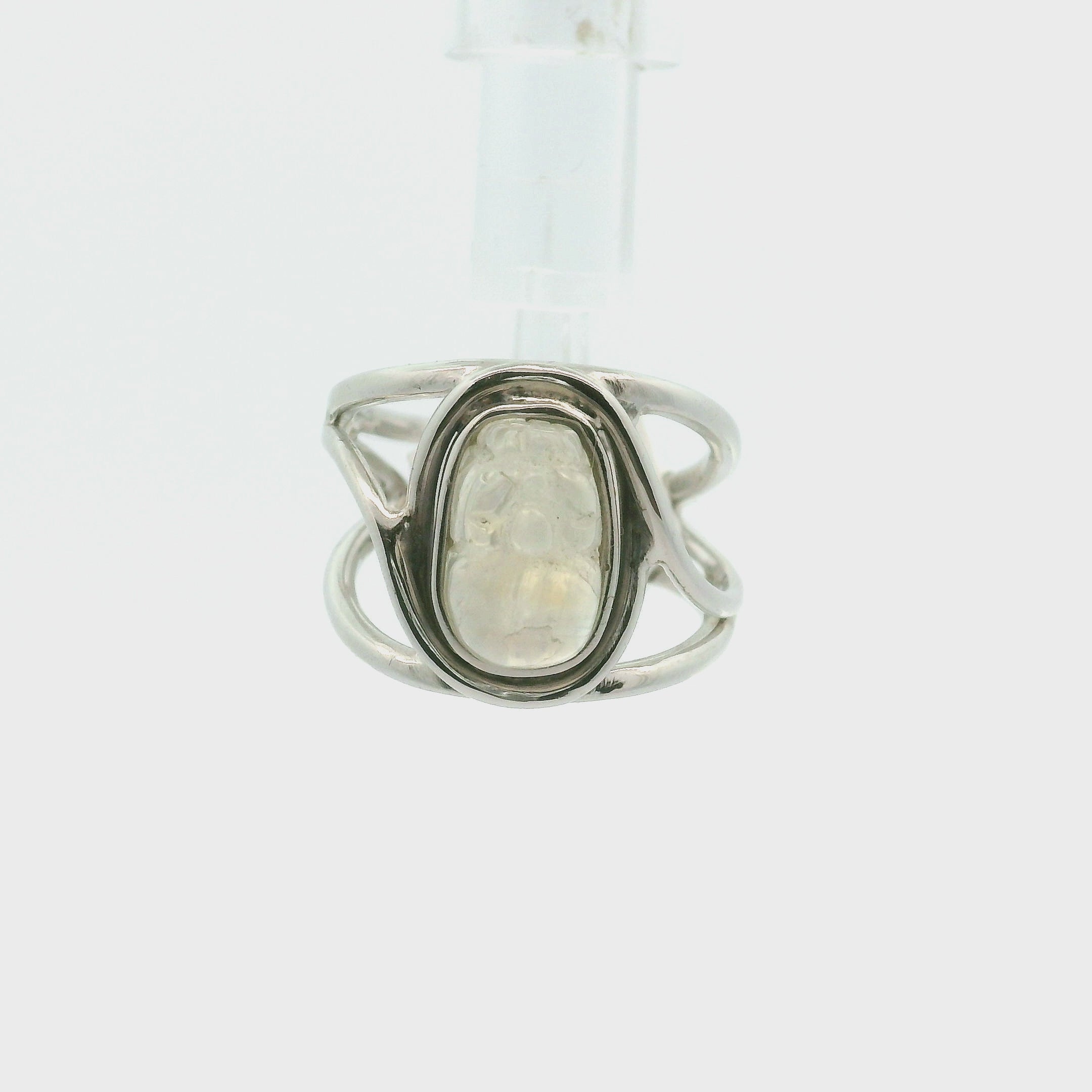 Rainbow Moonstone Pixchu Cuff Ring .925 Silver for New Beginnings, Protection and Manifestation