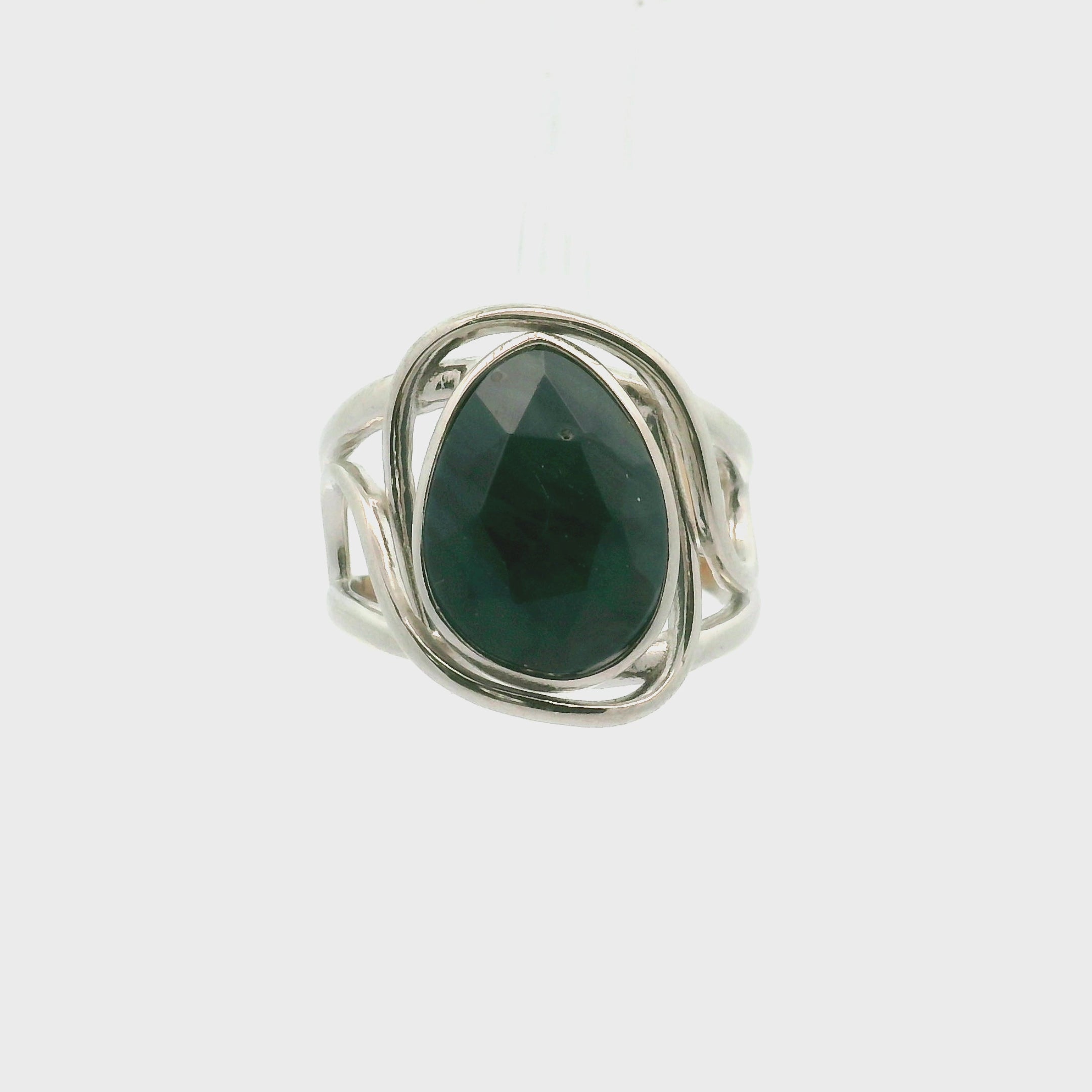 Swedish Blue Glass Cuff Ring 925 Silver for Peace, Protection and Clarity