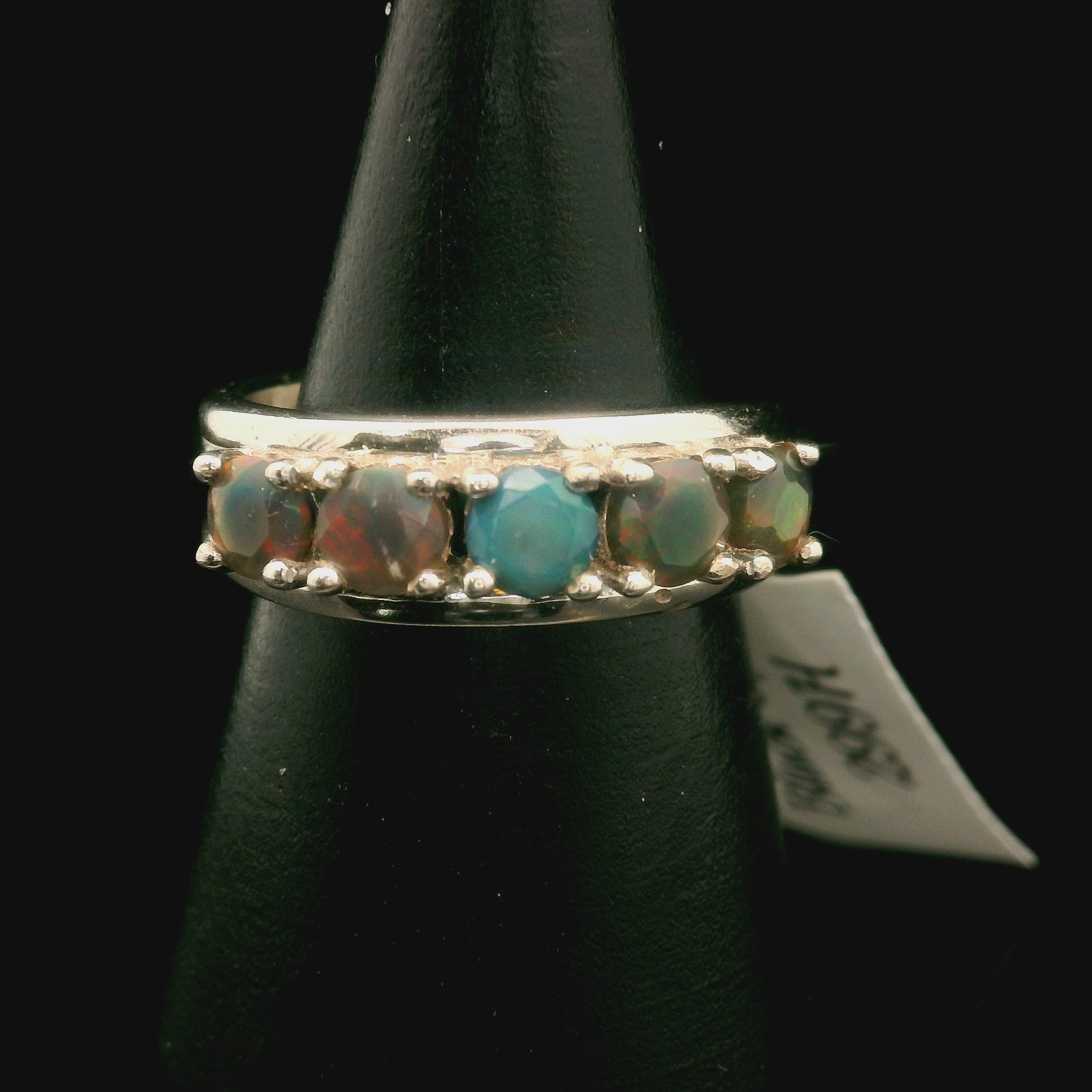 Black Opal Stacker Cuff Ring .925 Silver for Good Luck, Protection and Joy