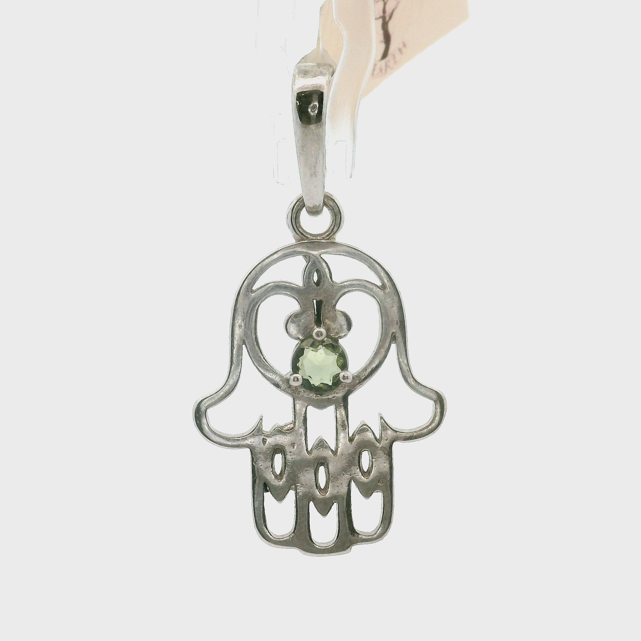Moldavite Hamsa Pendant .925 Silver for Manifesting Miracles