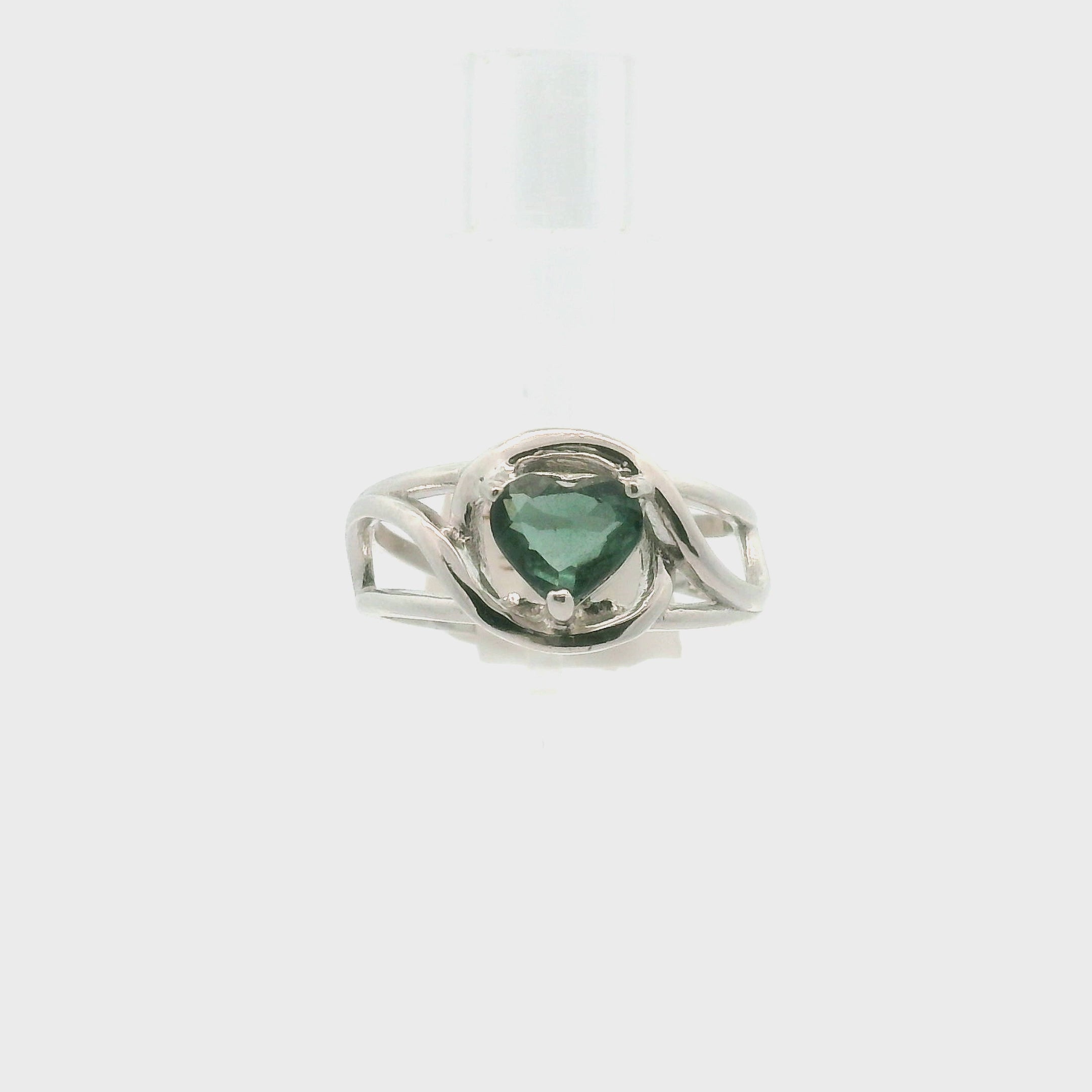 Blue Tourmaline Heart Cuff Ring .925 Silver for Healing and Love