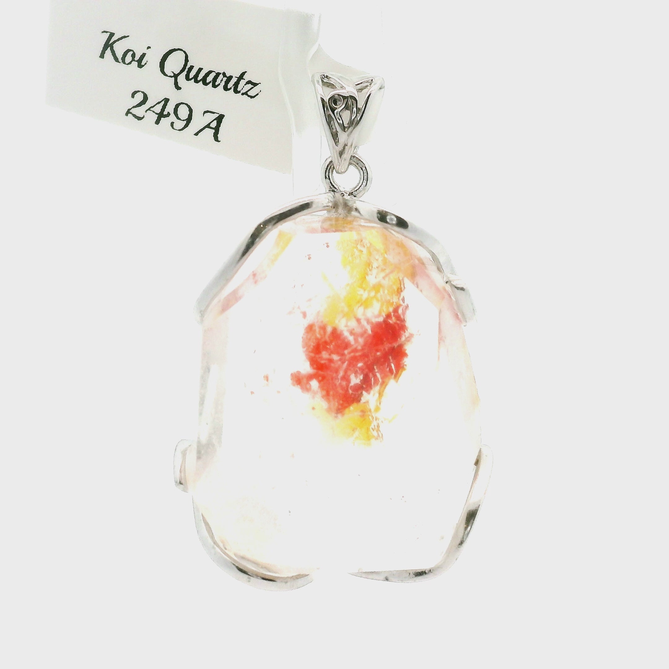 Koi Quartz Freeform Pendant .925 Sterling Silver for Spiritual Transformation