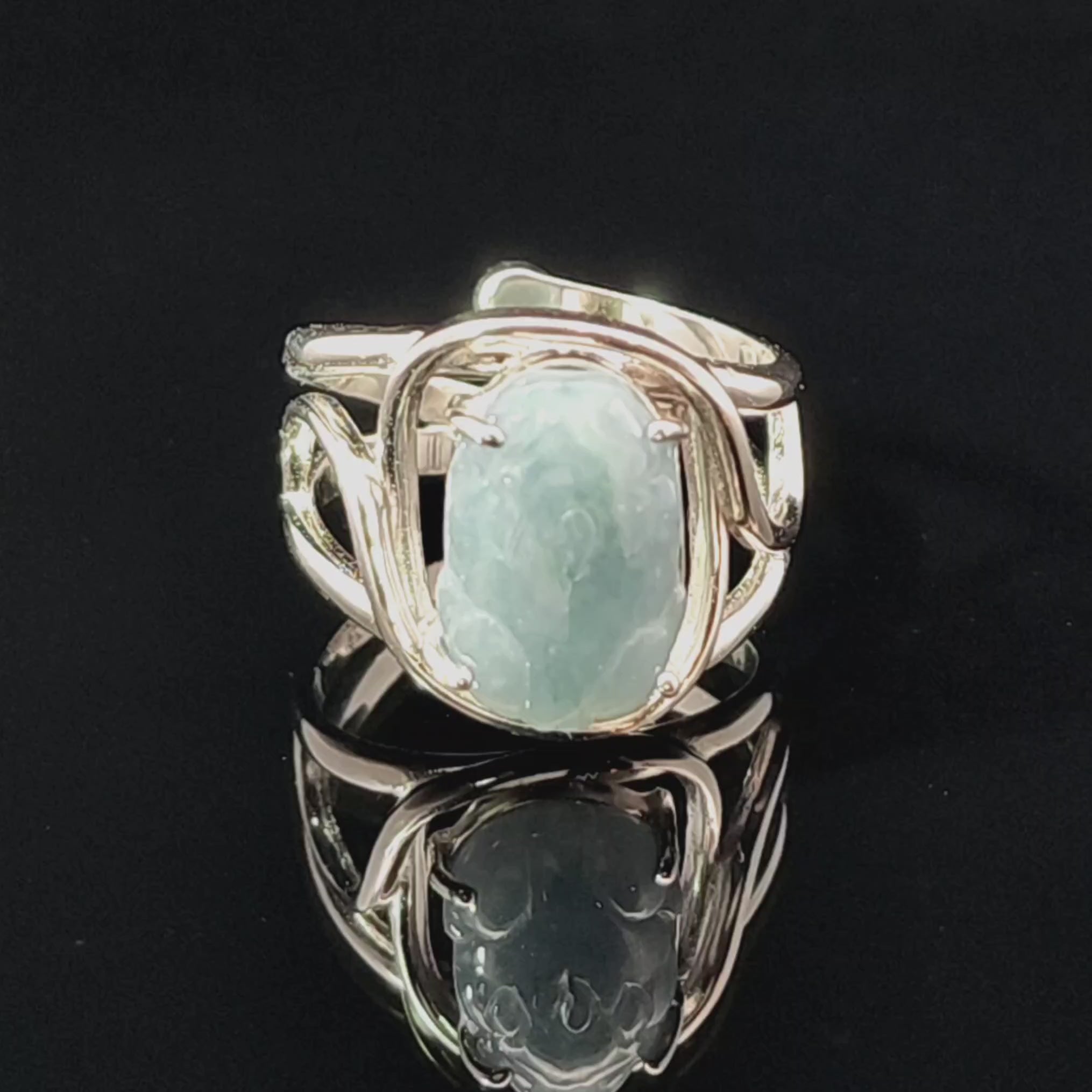 Blue Jadeite Pixiu Finger Cuff Adjustable Ring .925 Silver for Spiritual Awareness, Prosperity and Protection