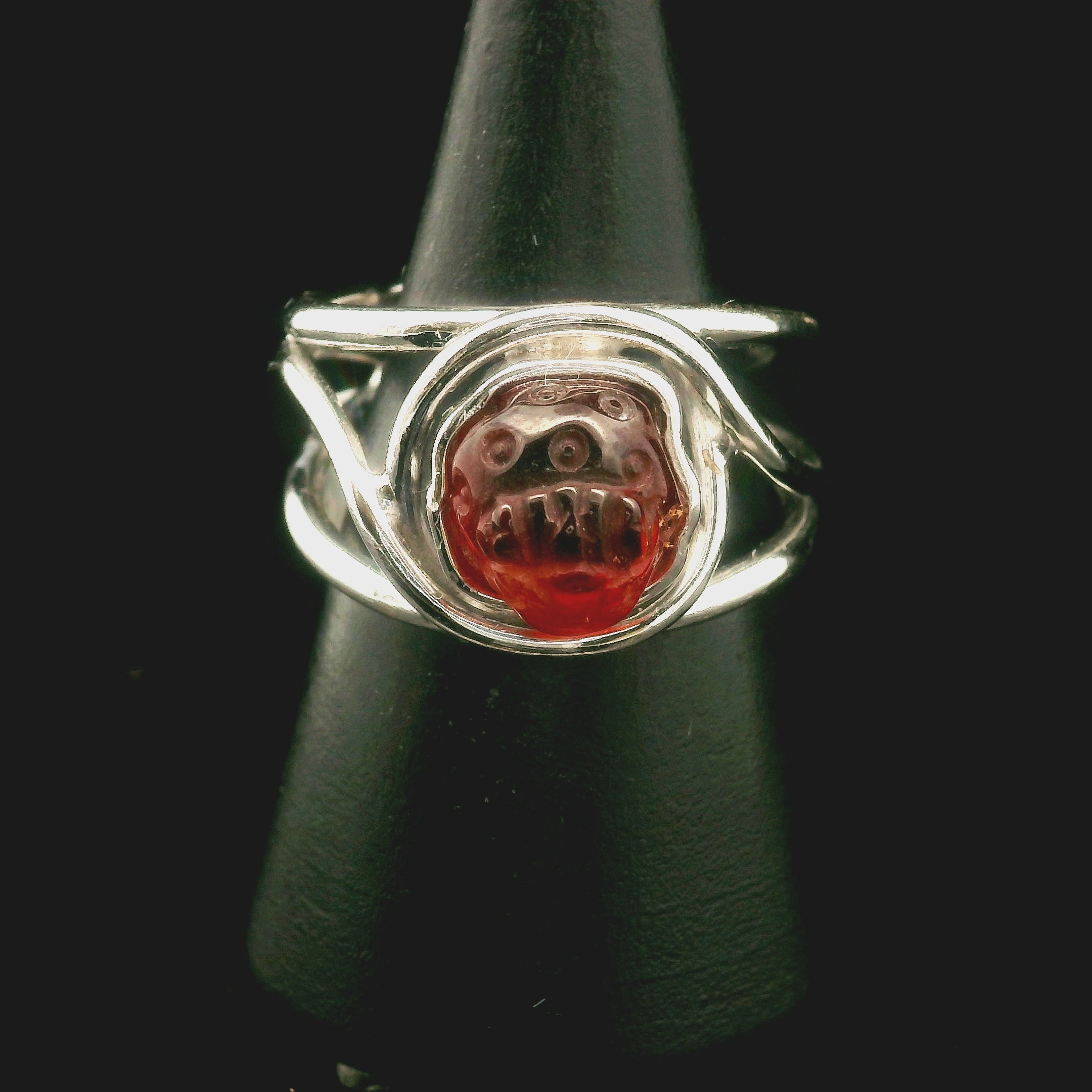 Hessonite Garnet Money Toad Cuff Ring in .925 Silver for Manifesting Love and Success in your Career, Protection and Wealth