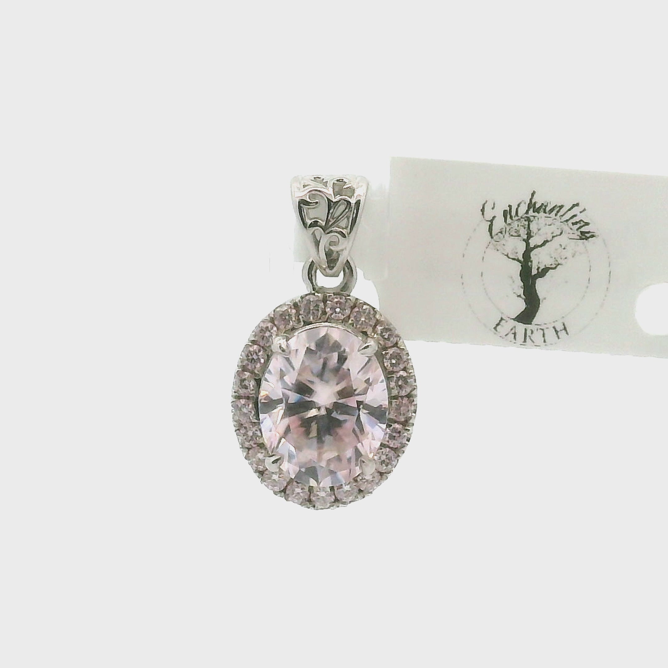 Pink Moissanite Pave Covering Oval Pendant, Adjustable Ring .925 Silver for Enlightenment, Inner Peace & Spiritual Transformation