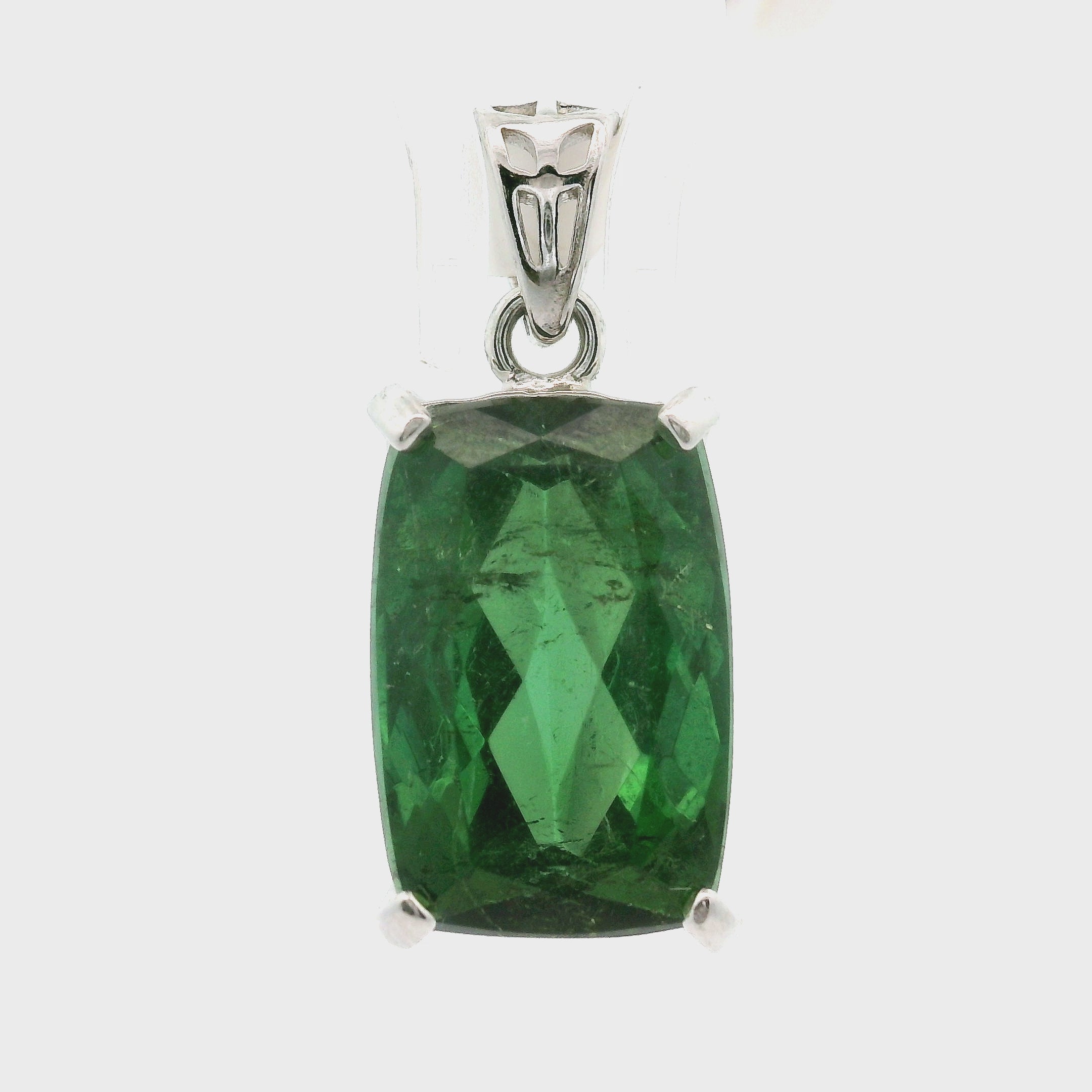 Green Tourmaline Faceted Pendant .925 Silver for Removing Insecurities and Helping Inspire Creativity