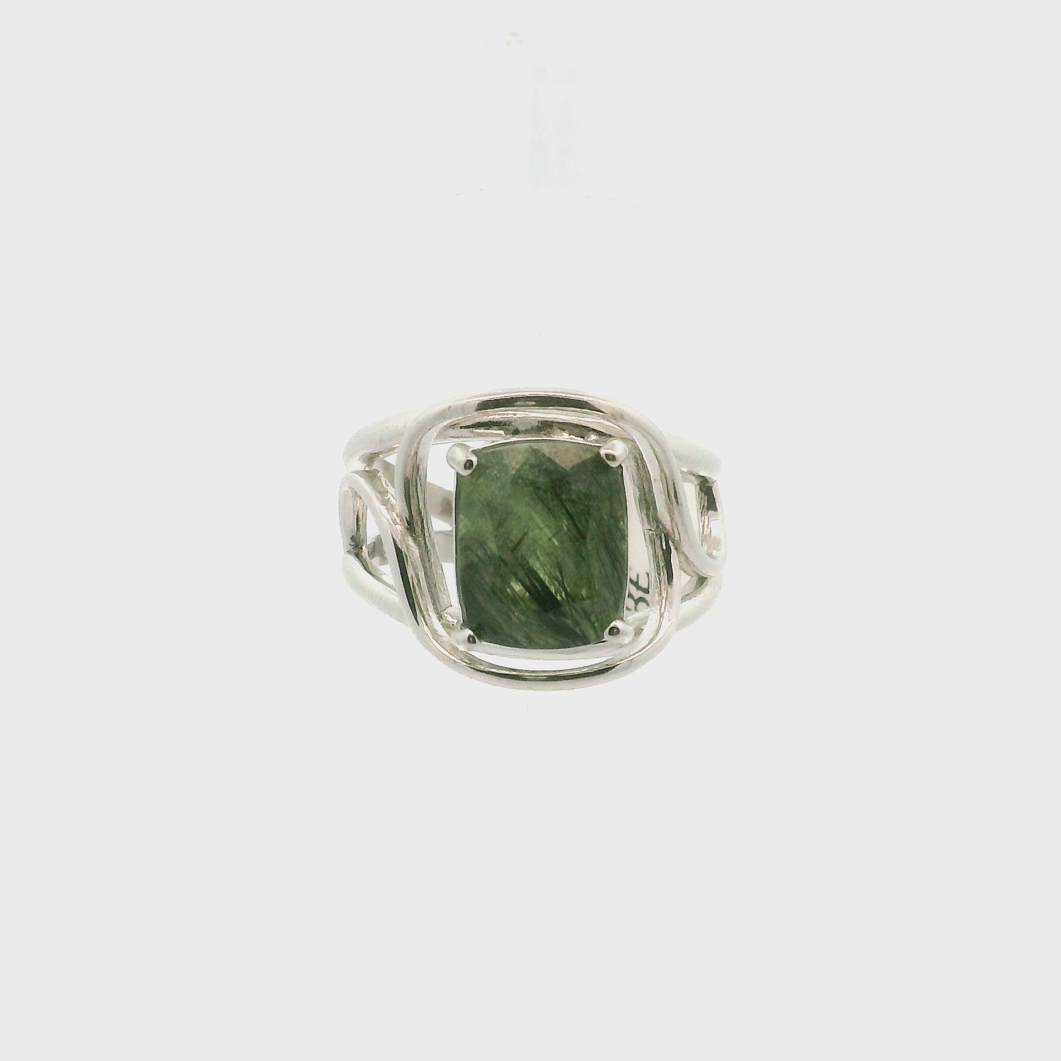 Peridot Ludwigite Cuff Ring .925 Silver for Health and Strength