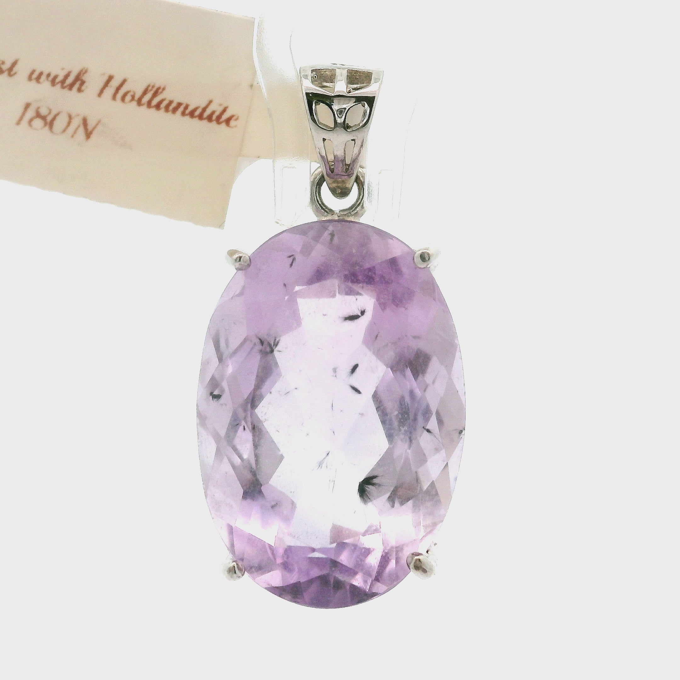 Amethyst with Hollandite Faceted Pendant .925 Silver for Intuition and Protection