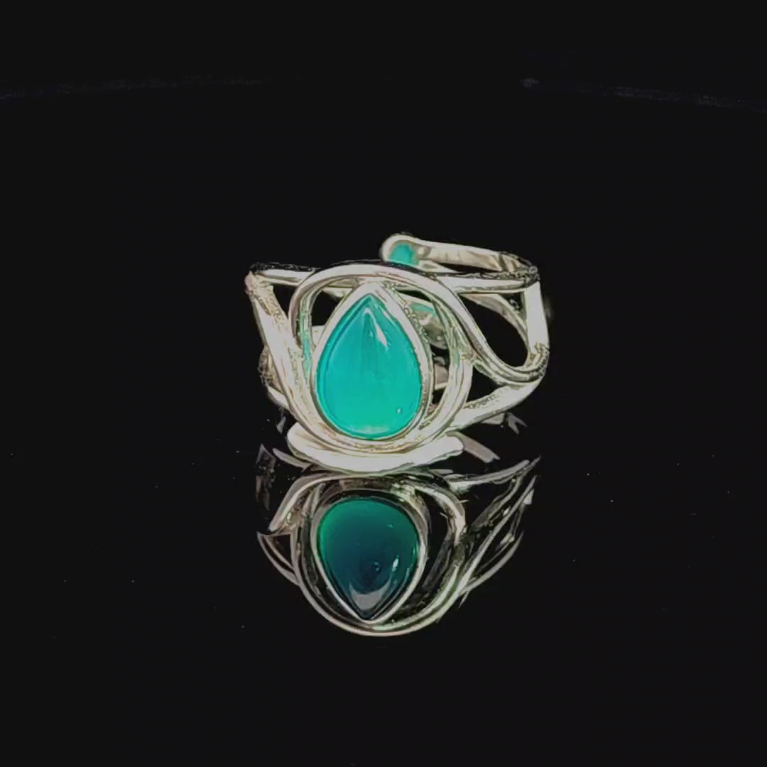 Gel Amazonite Finger Cuff Adjustable Ring .925 Silver for Communication, Love and Truth