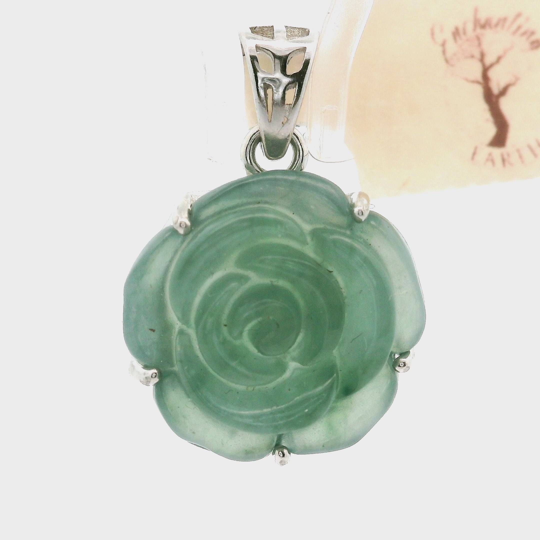 Blue Jade Carved Rose Pendants .925 Silver for Abundance, Good Luck, Joy and Protection