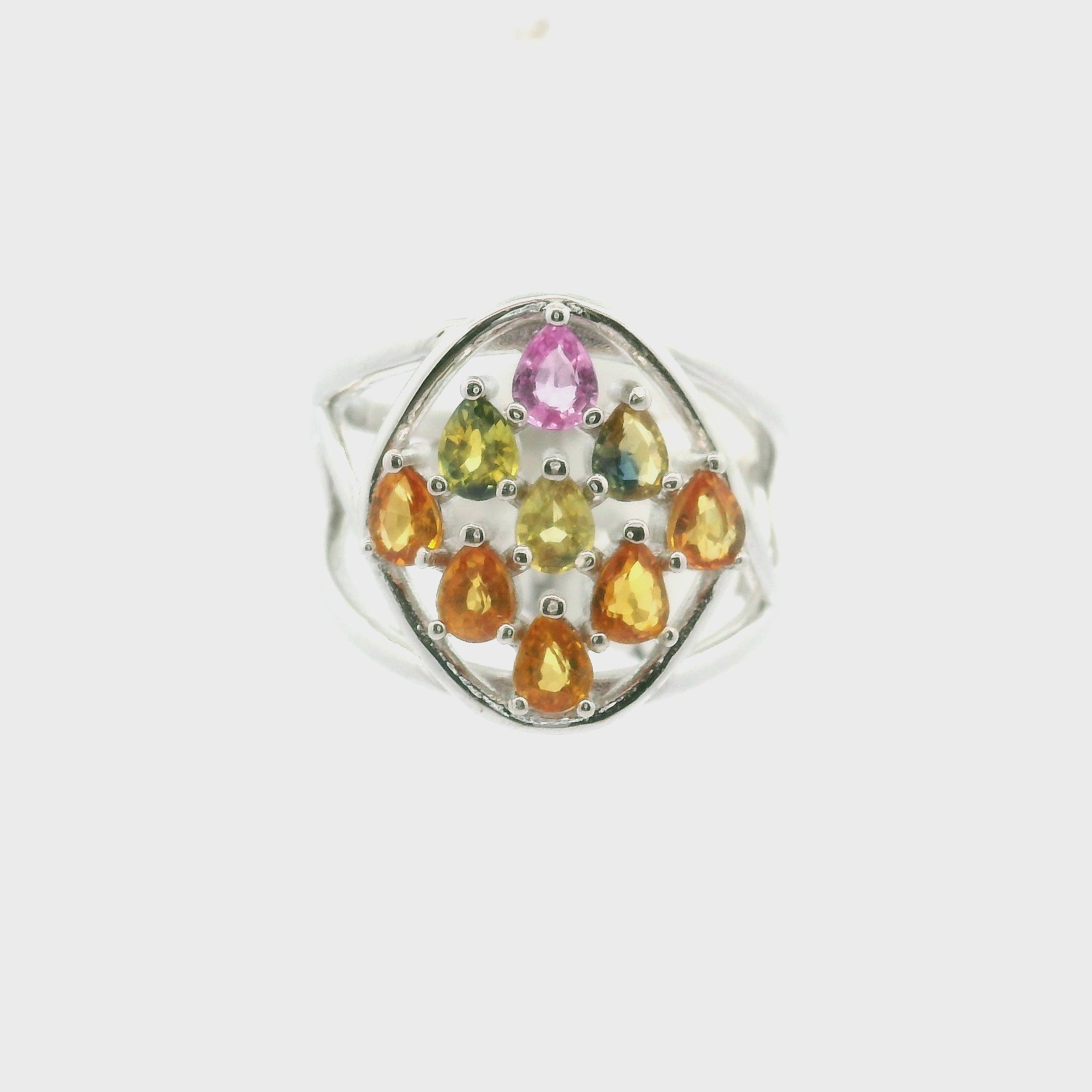 9 Stone Crystal Chandelier Cuff Ring .925 Silver for Healing, Intention Setting and Manifesting your Desires
