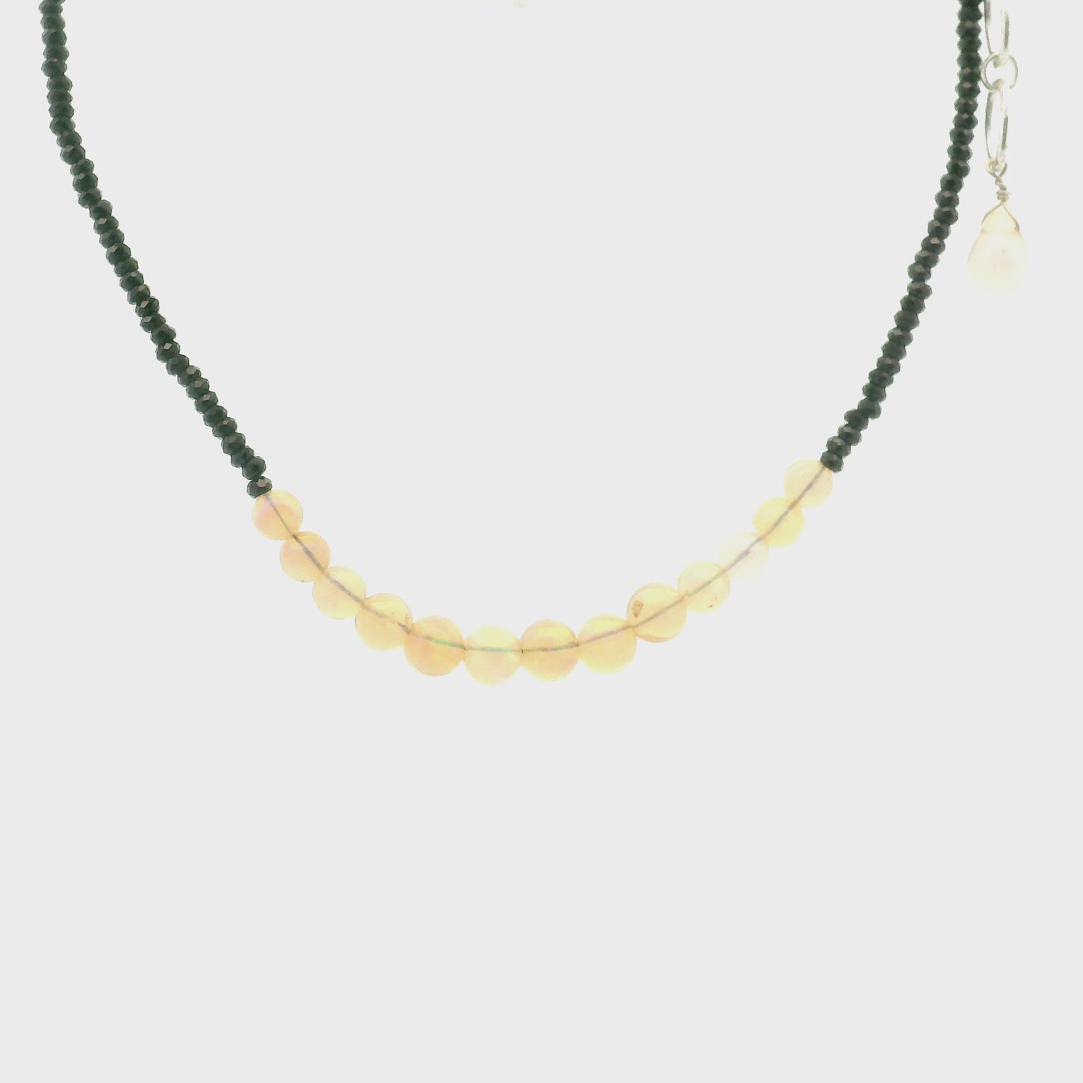 Opal & Black Spinel Micro Faceted Necklace 925 Silver for Protection and Creativity