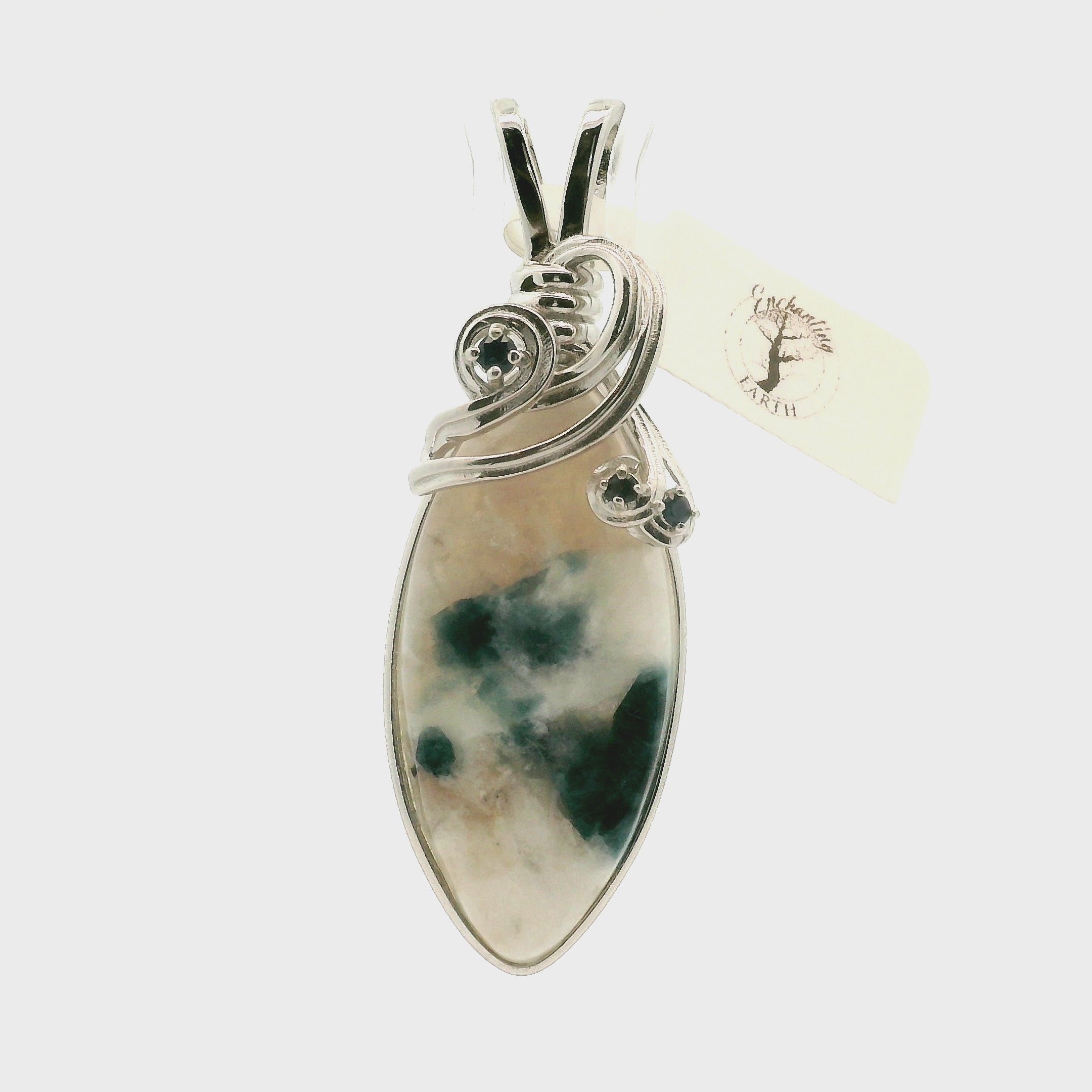 Snowball Euphoralite & Sapphire Pendant 925 Silver For Higher Realms of Consciousness and Healing Emotional Trauma