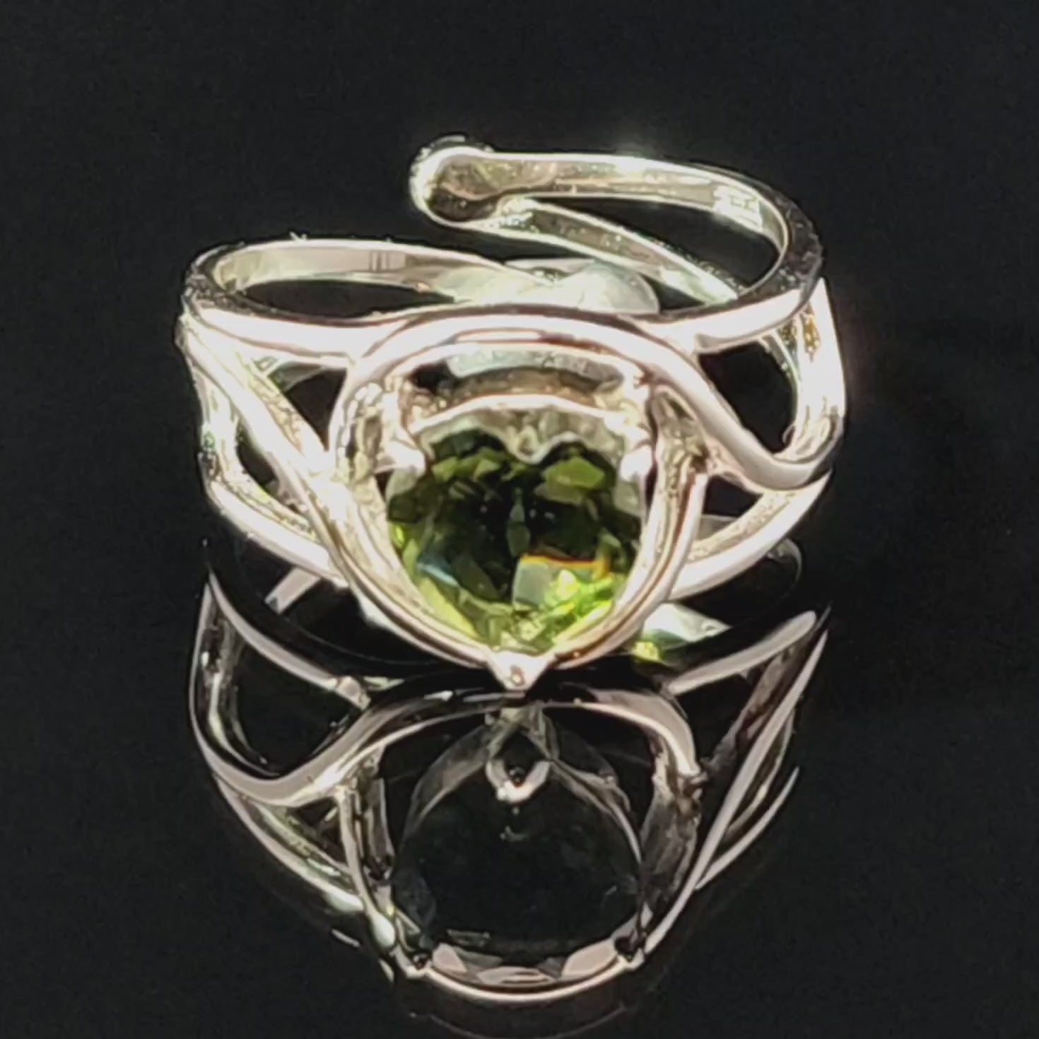 Moldavite Heart Finger Cuff Adjustable Ring .925 Silver for Creating your Dream Life