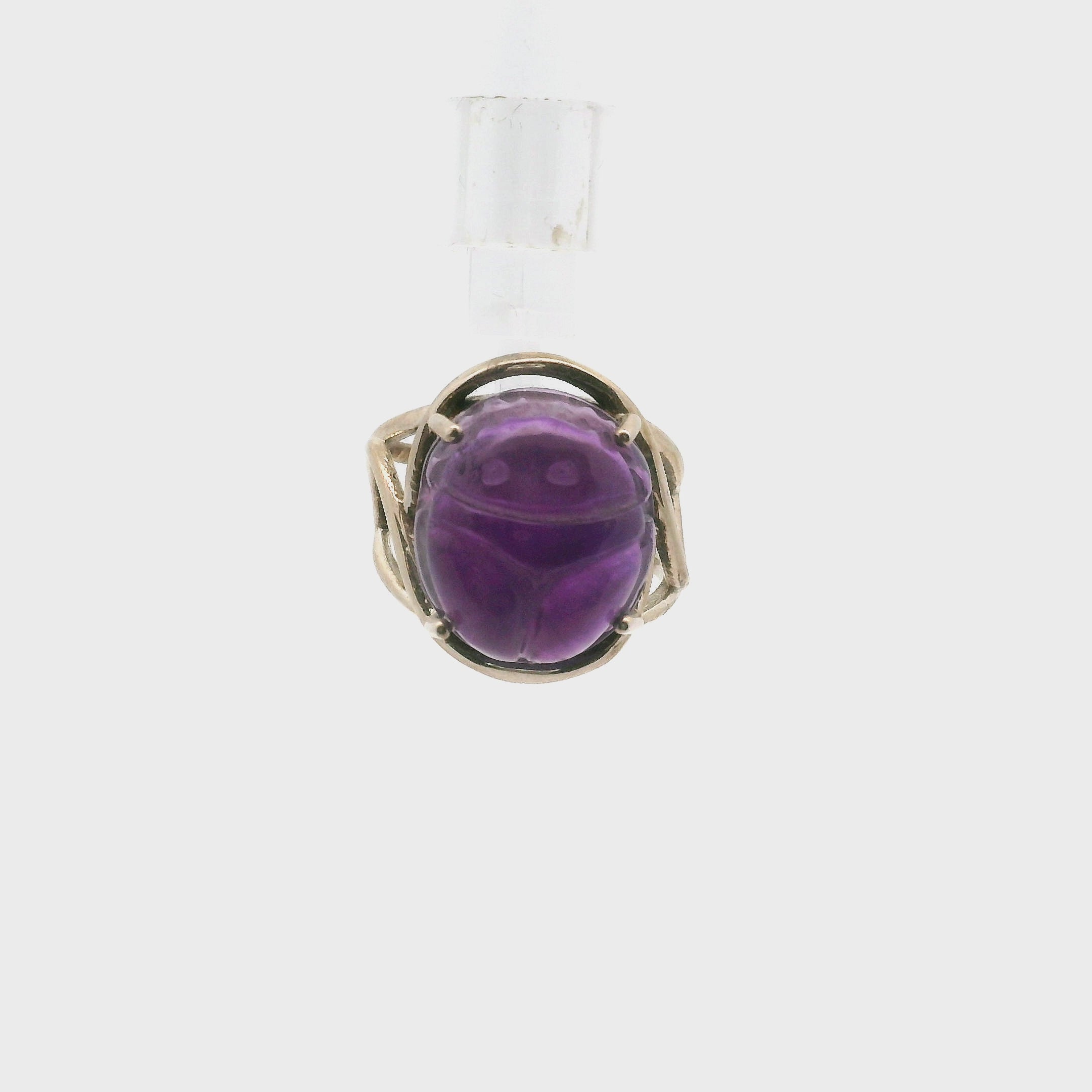 Amethyst Scarab Finger Cuff Adjustable Ring .925 Sterling Silver for Intuition, Protection and Health