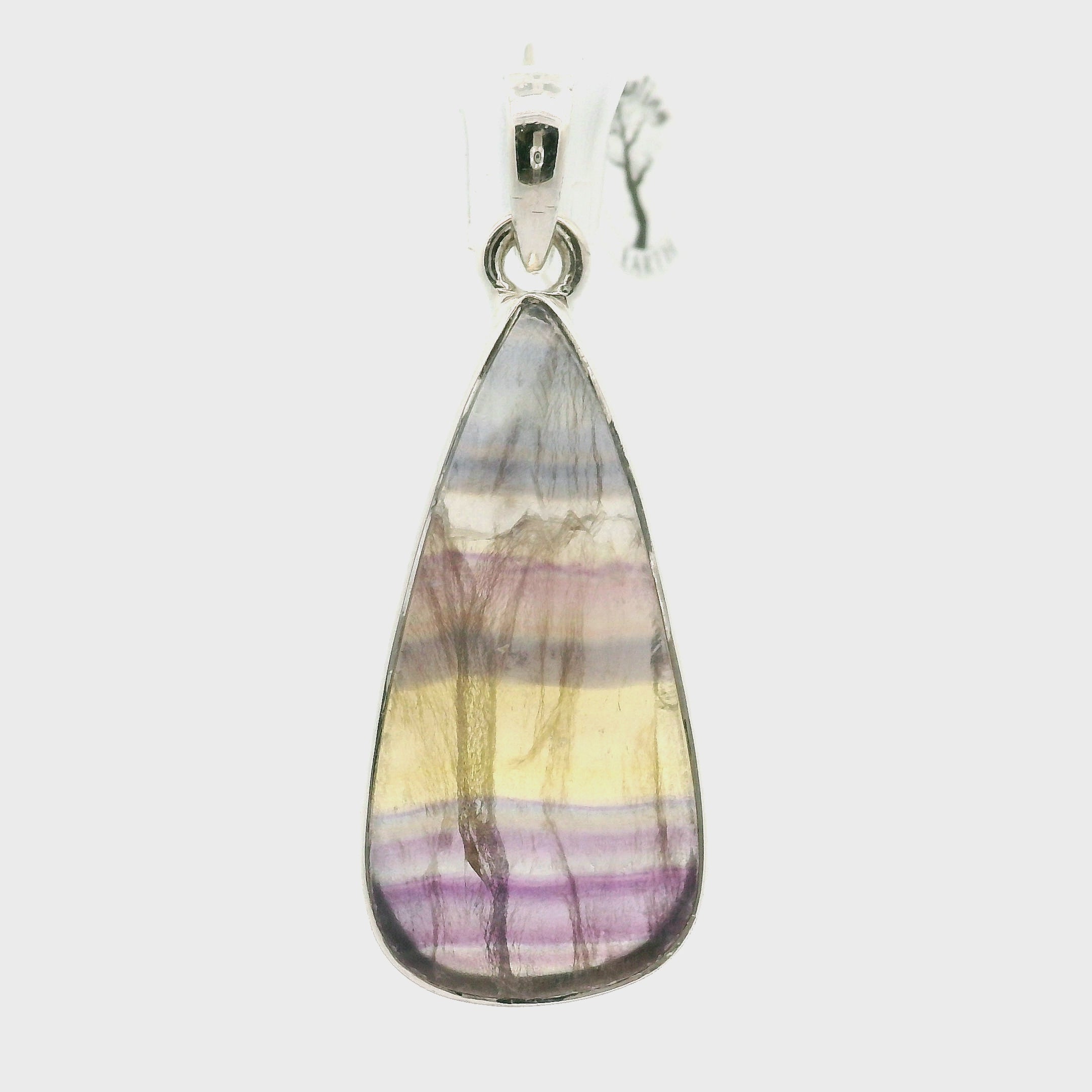 Rainbow Fluorite Pendant .925 Silver for Clearing Energy Fields and Focusing on your Goals