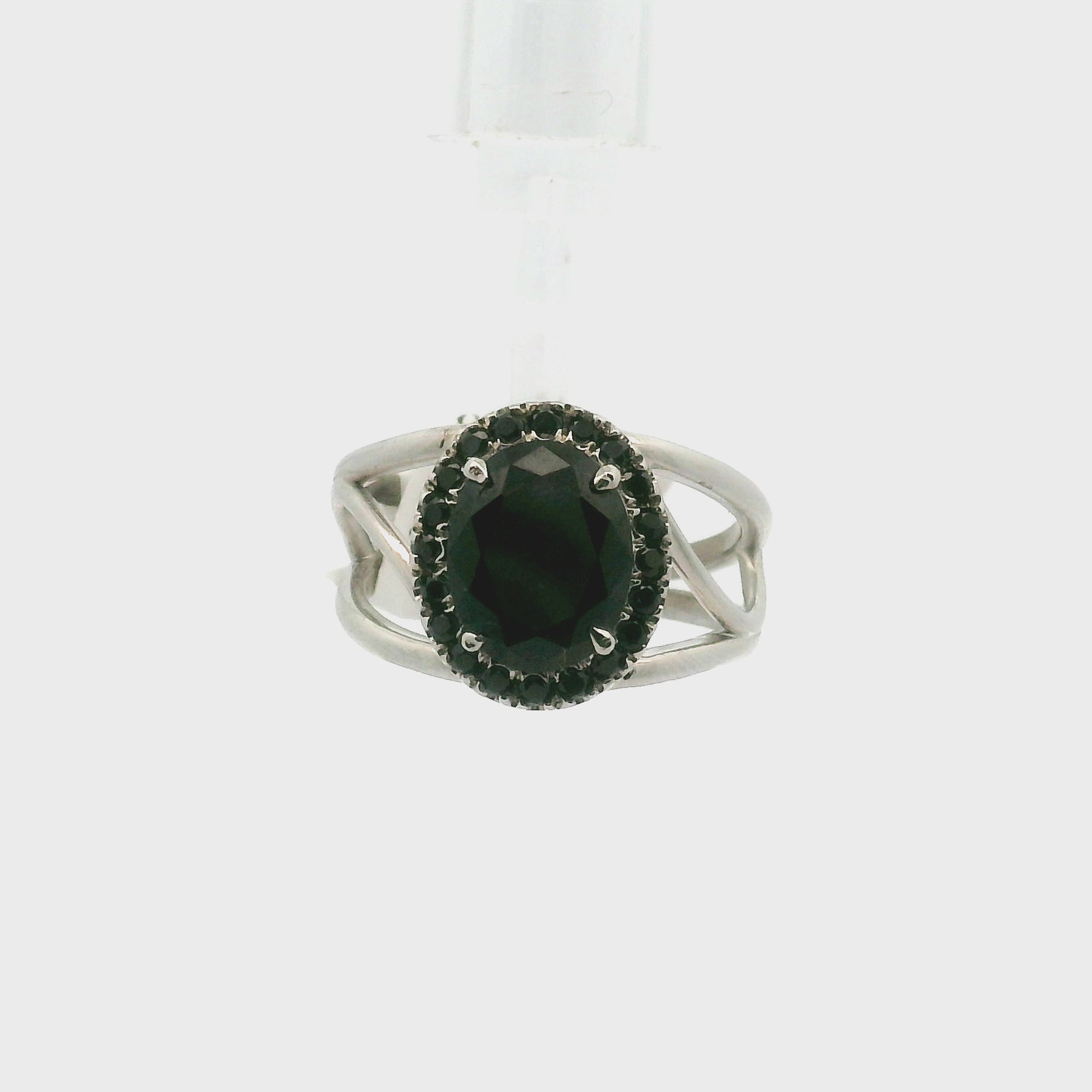 Black Spinel Pave Cuff Ring .925 Silver for Personal Strength and Grounding