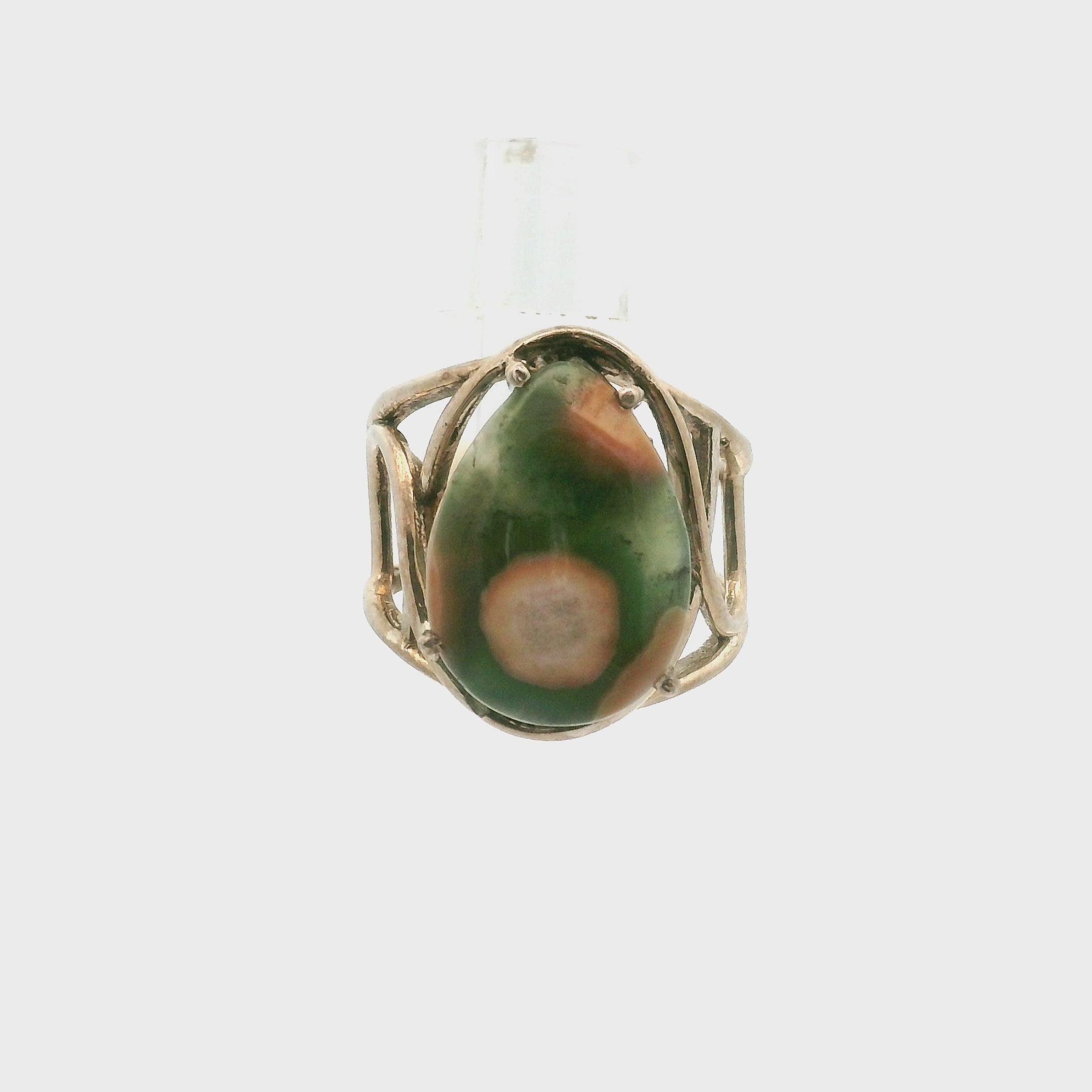 Orbicular "Ocean" Jasper Adjustable Ring Cuff .925 Silver for Joy and Peace