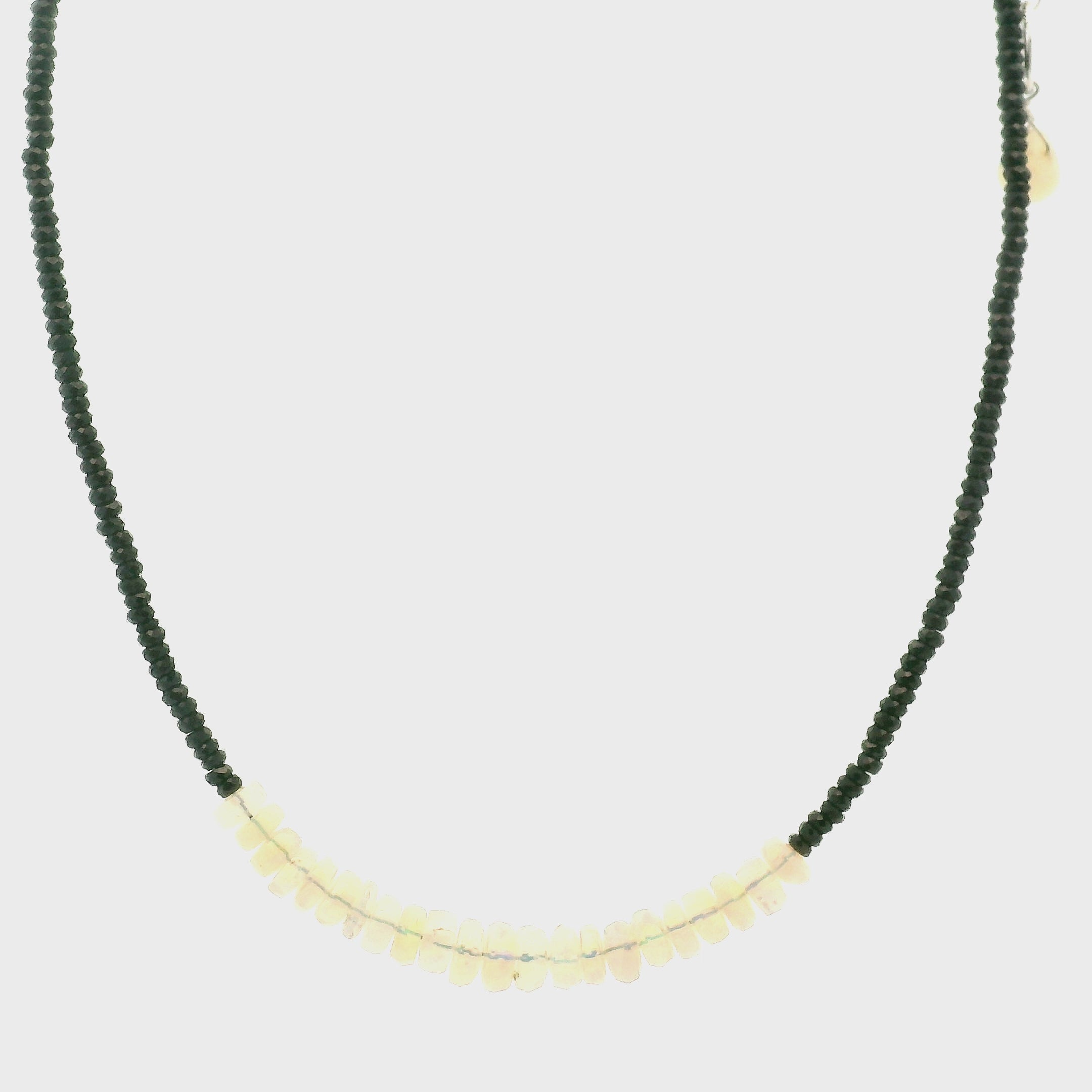 Opal & Black Spinel Micro Faceted Necklace 925 Silver for Protection and Creativity