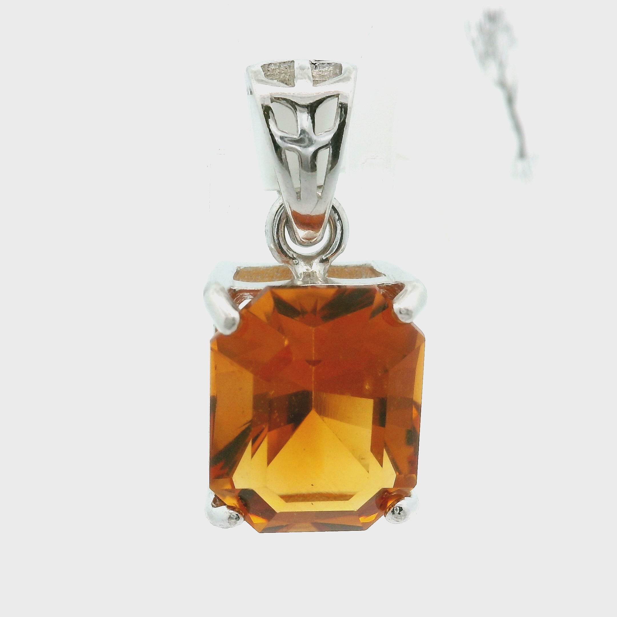 Citrine Fancy Cut Pendant .925 Silver for Abundance, Good Luck and Positivity