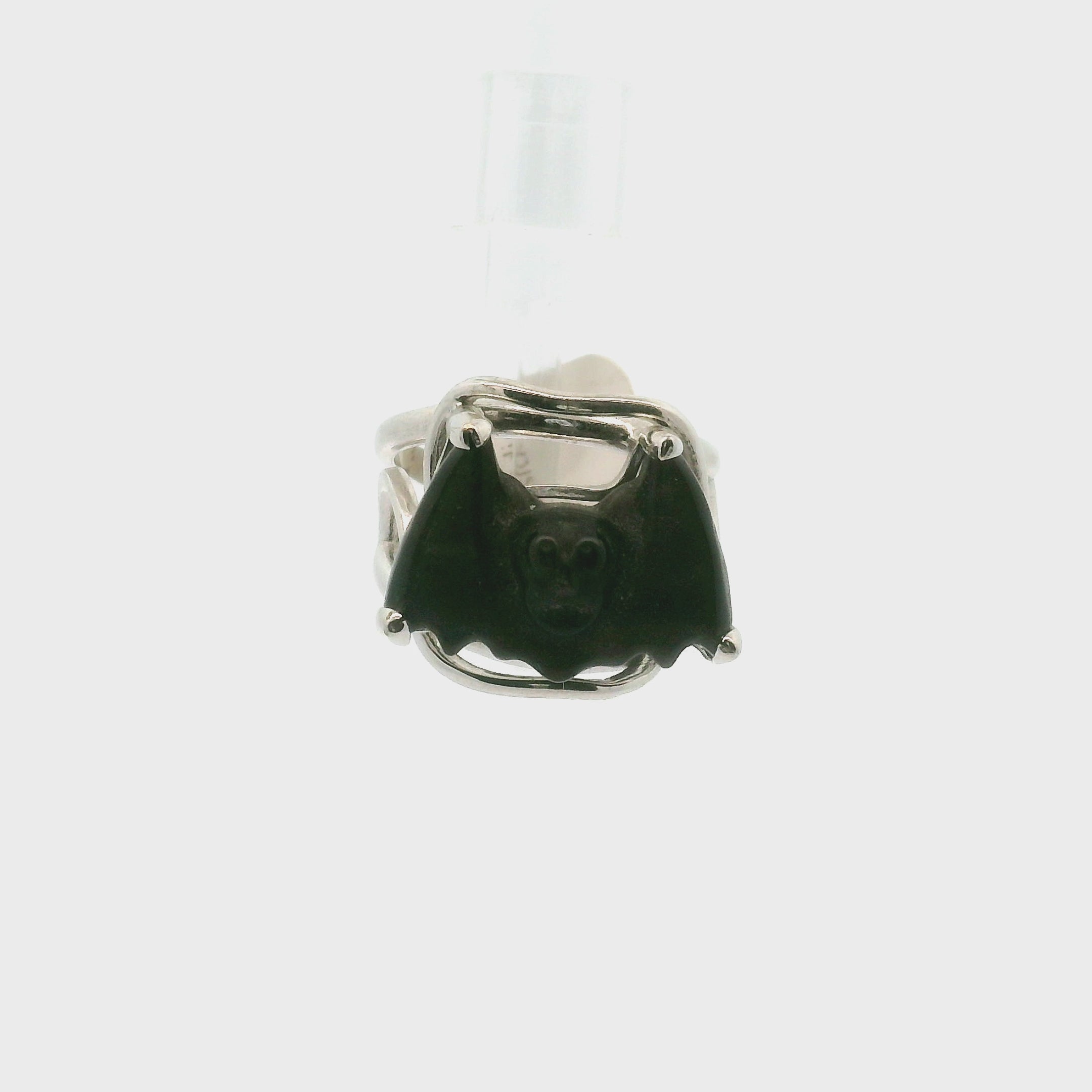 Silver Sheen Obsidian Bat Cuff Ring .925 Silver for Protection and Grounding