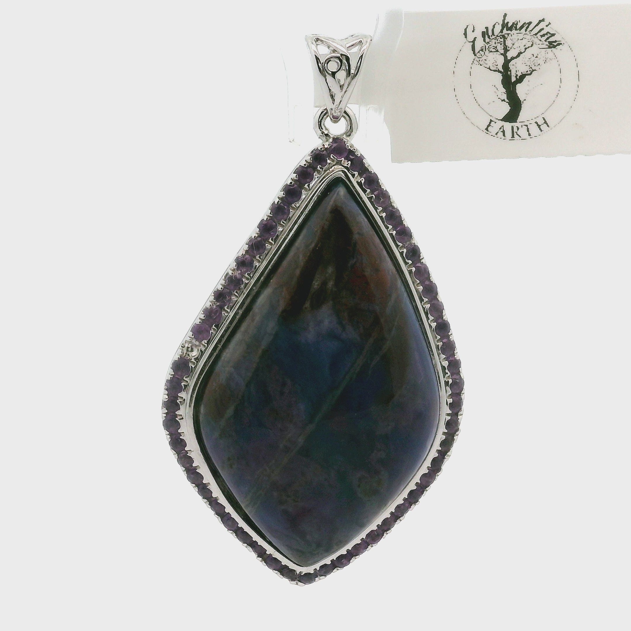 Sugilite with Amethyst Pavé Pendant .925 Silver for Intuition and Clarity