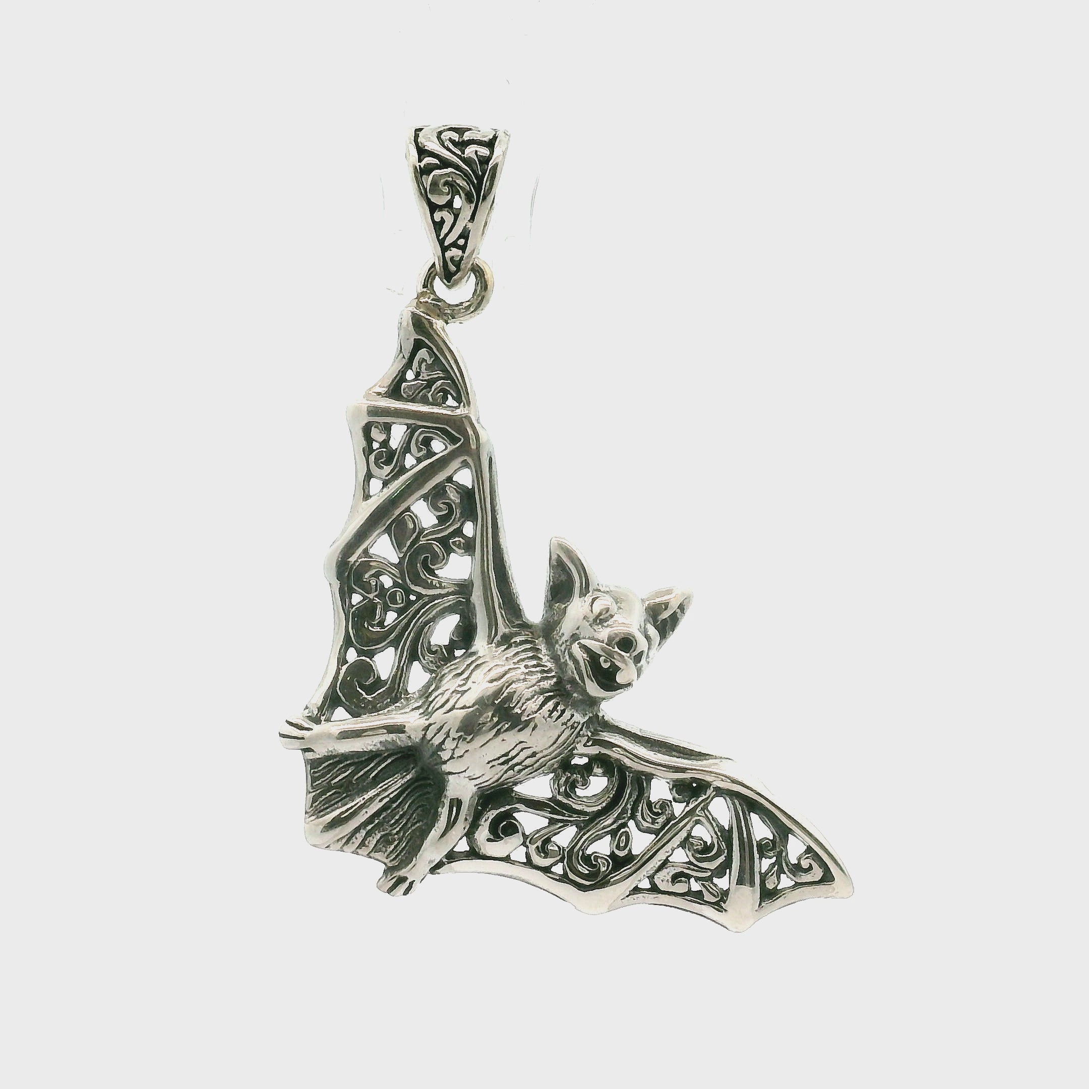Gothic Bat Pendant in .925 Silver Good Fortune and Rebirth