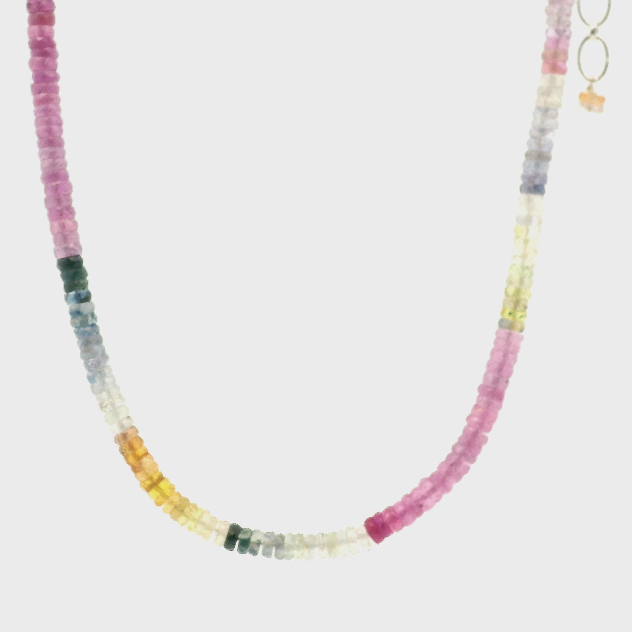 Multi Color Sapphire Faceted Rondelle Necklace for Enhancing Learning, Mental Strength & Supporting Life Force Energy
