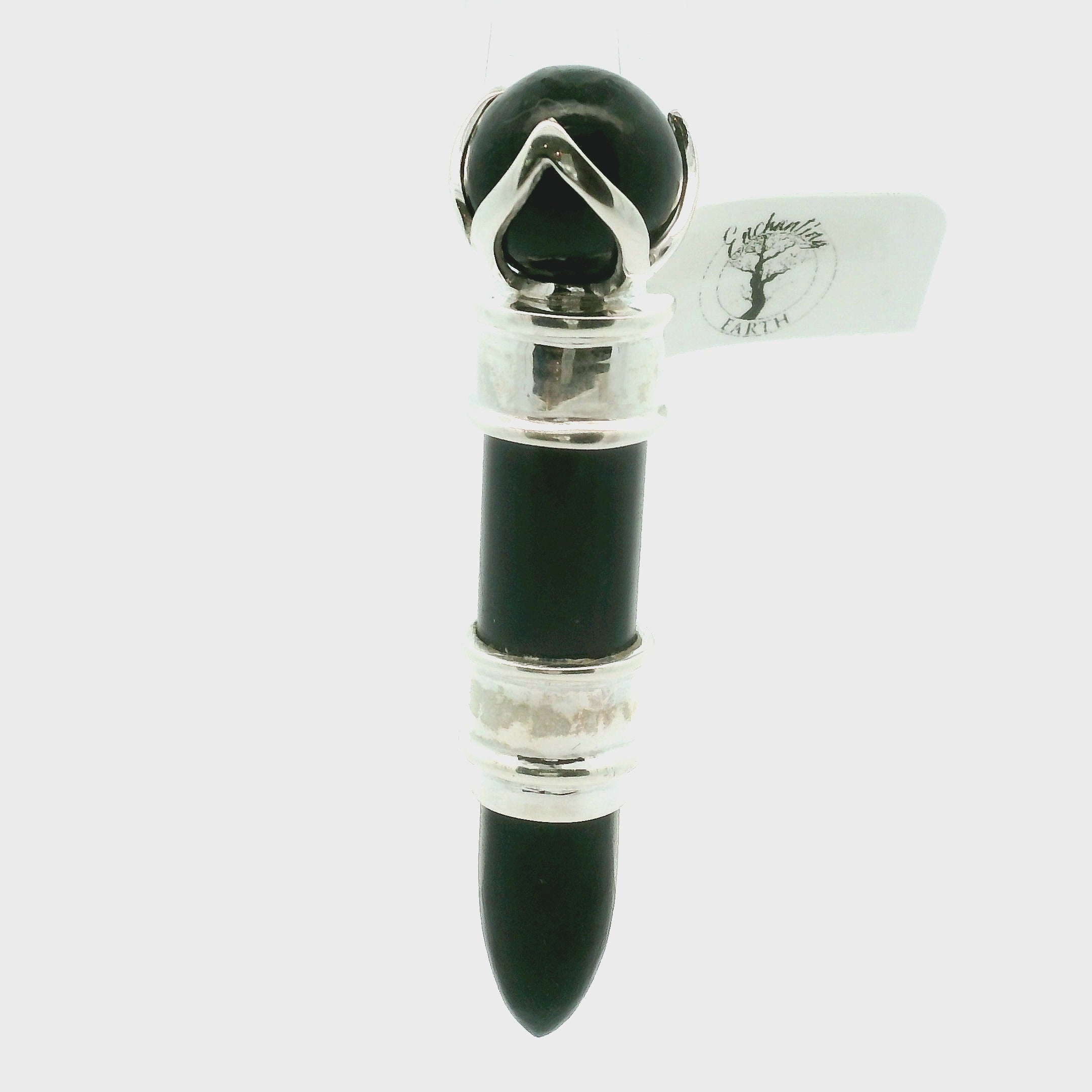 Black Tourmaline Wandlet .925 Silver for Protection and Energetic Purification