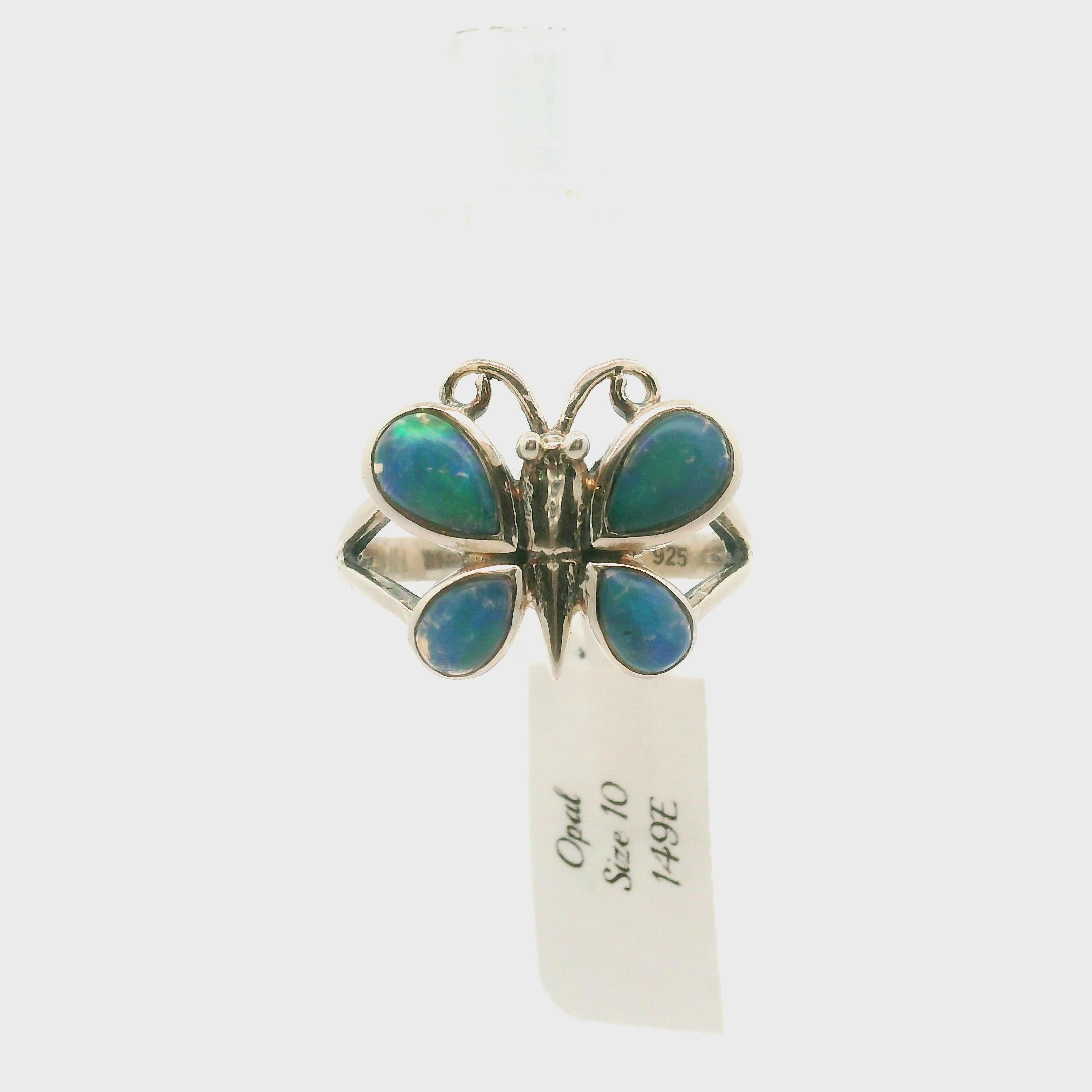 Blue Opal Butterfly Ring .925 Silver for Encouraging Surrender to the Divine Will
